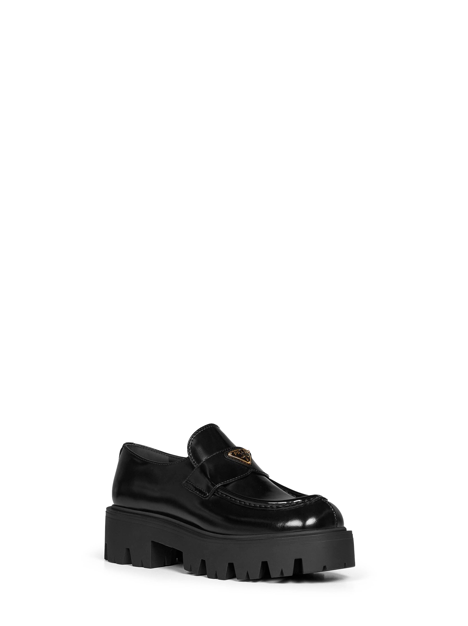 Prada Calzature Women Black Brushed Leather Loafers PRADA