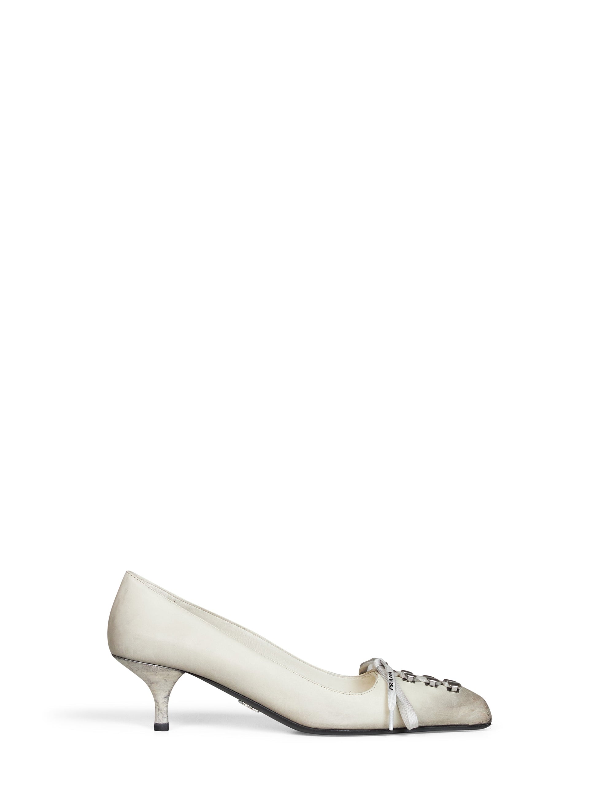 Prada Calzature Women Talc Antique-Finish Leather Pumps PRADA