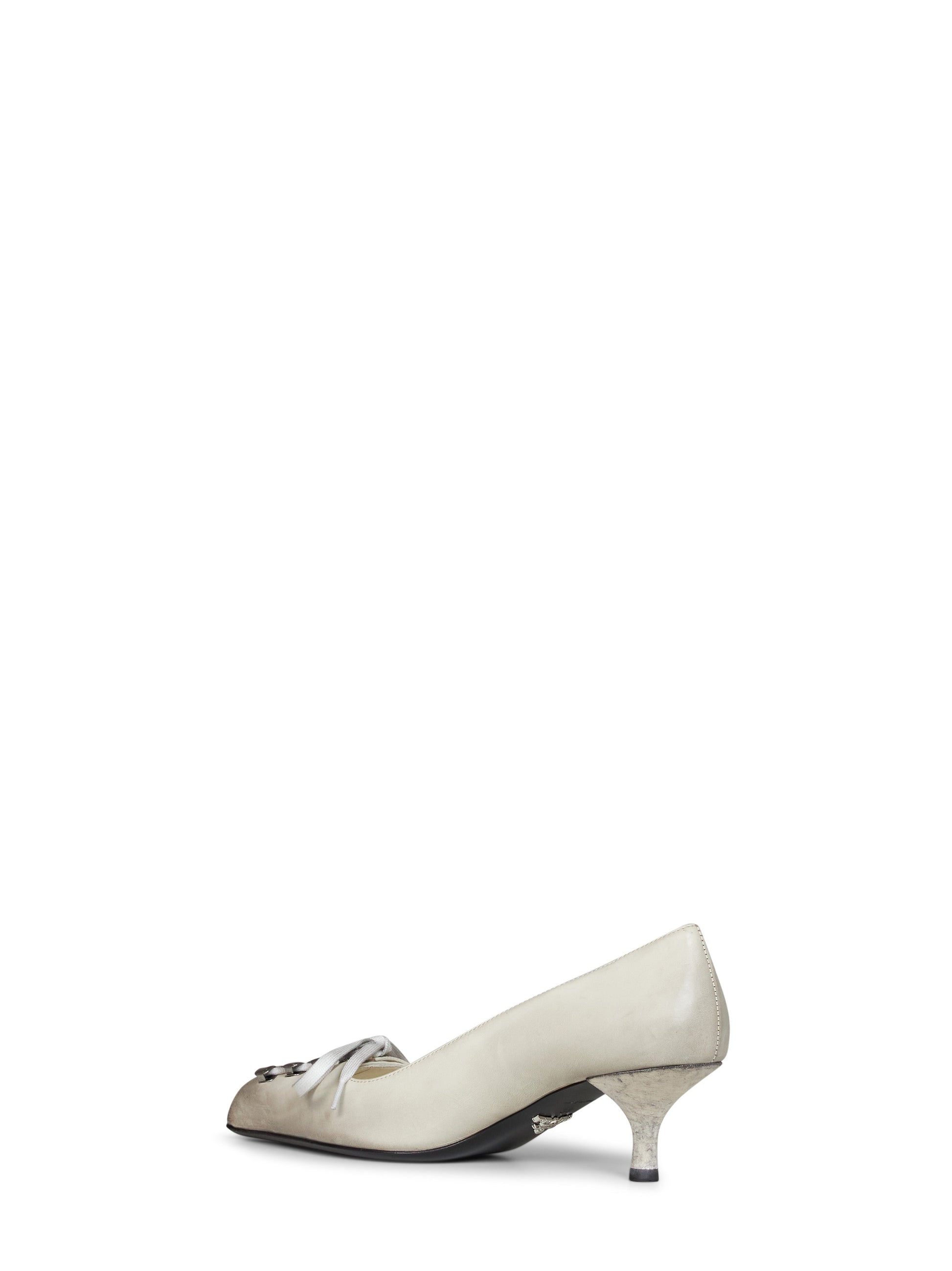 Prada Calzature Women Talc Antique-Finish Leather Pumps PRADA
