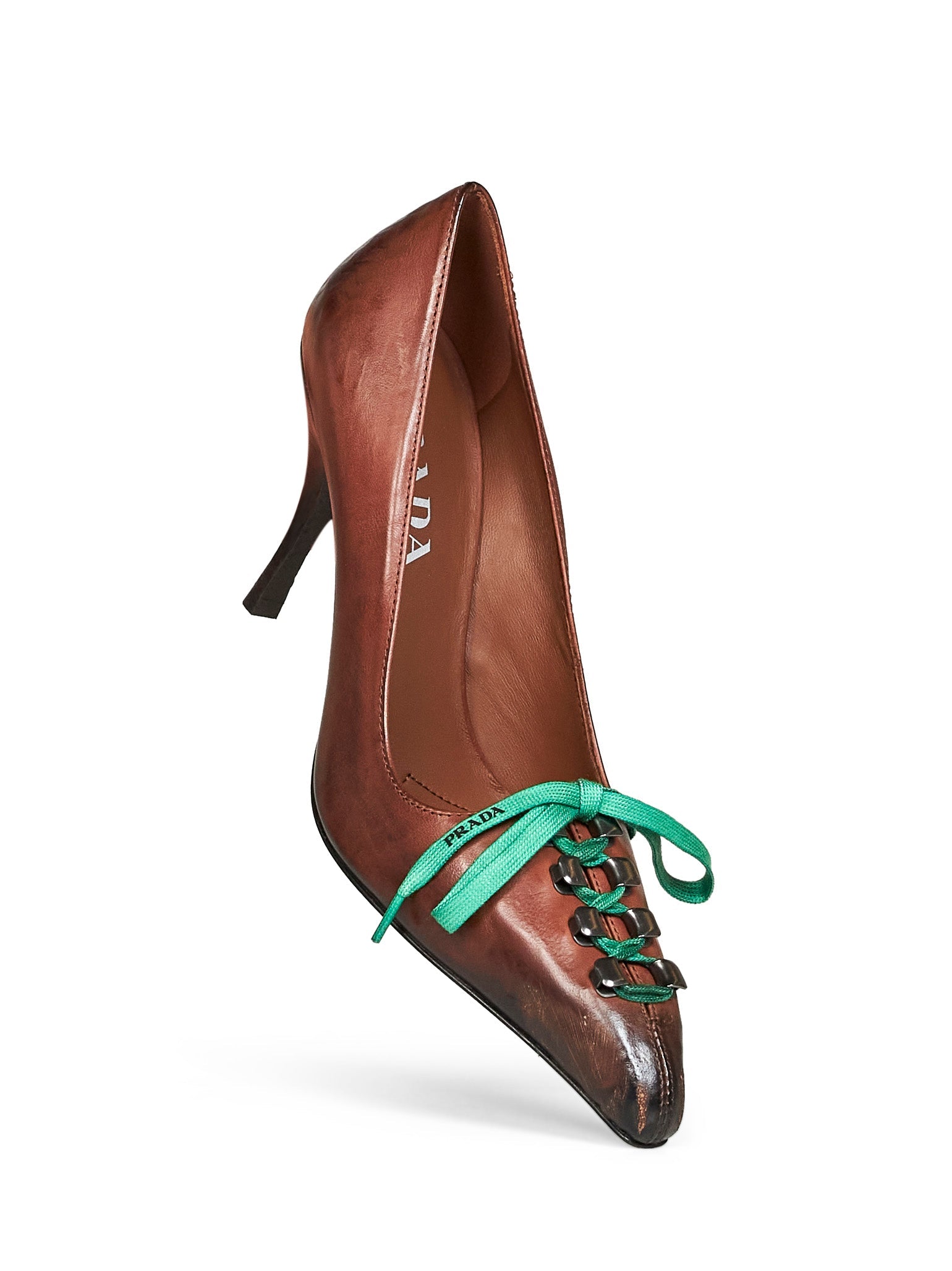 Prada Calzature Women Cocoa Antique-Finish Leather Pumps PRADA