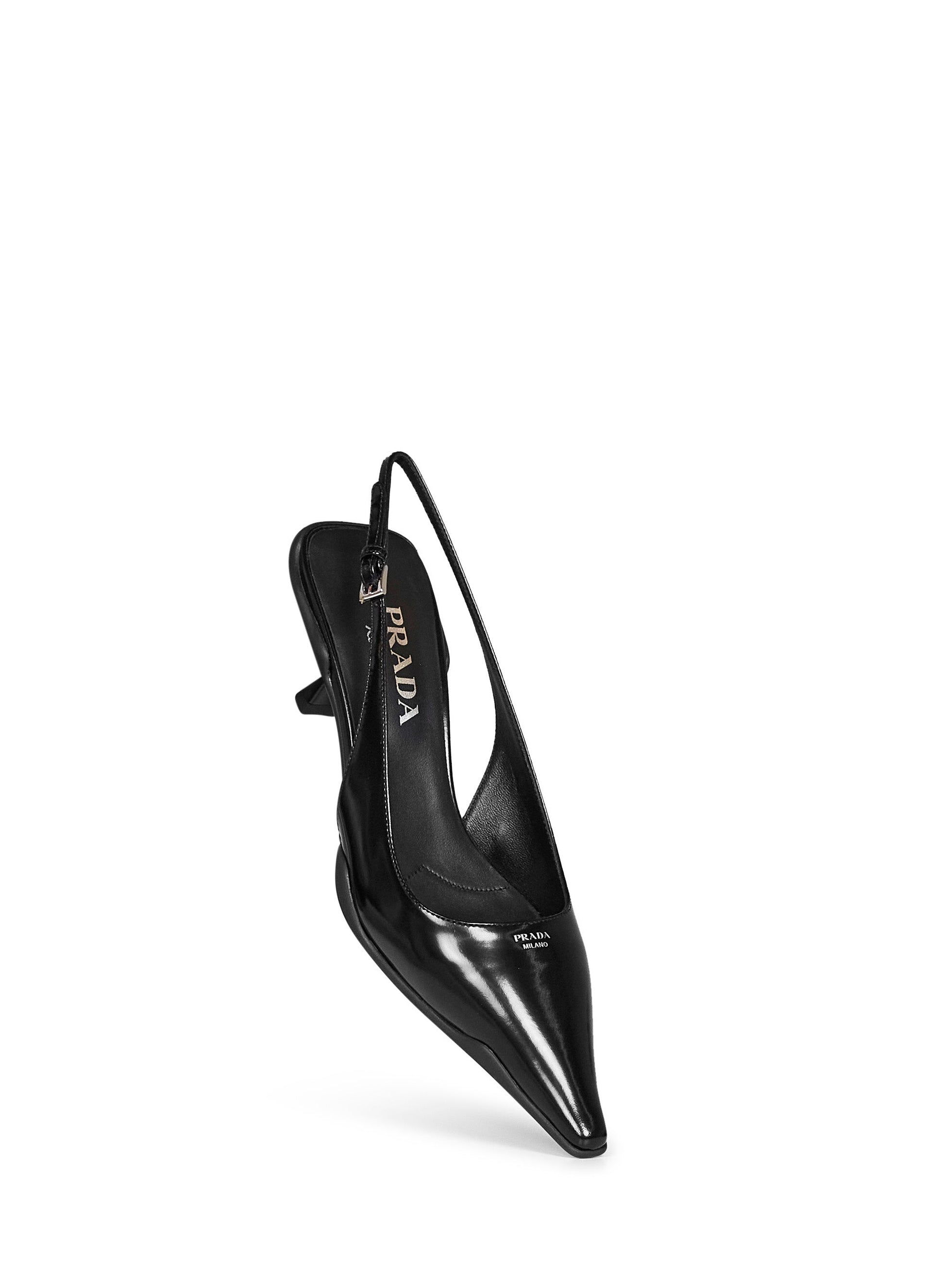 Prada Calzature Women Black Brushed Leather Slingback Pumps PRADA