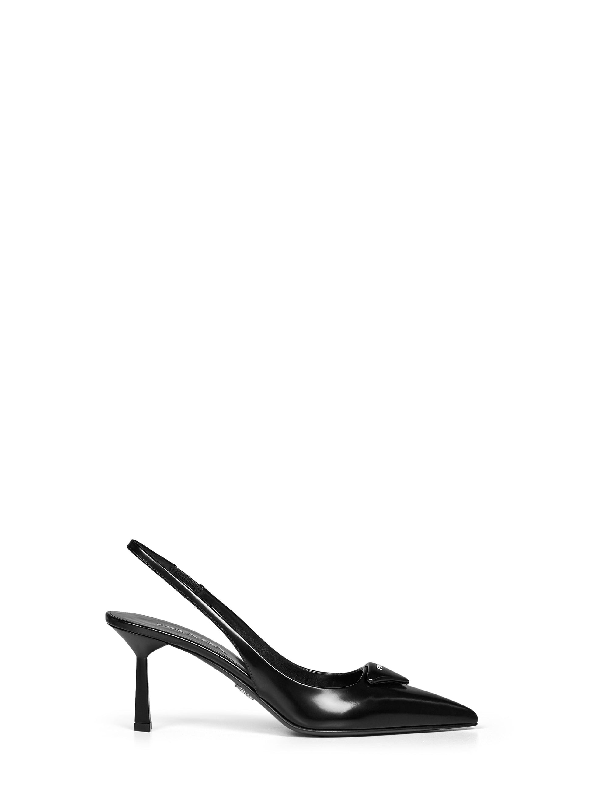Prada Calzature Women Black Brushed Leather Slingback Pumps PRADA