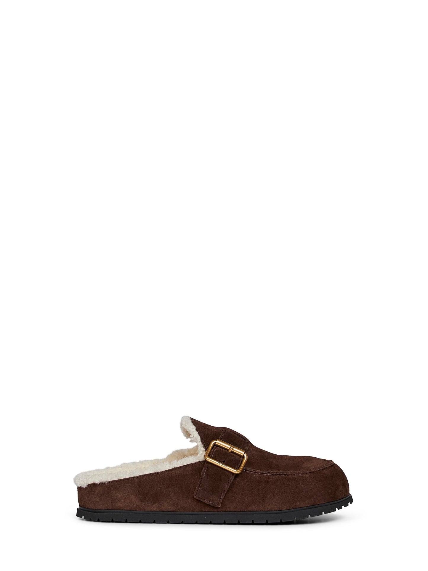 Prada Calzature Women Dark Brown Suede And Shearling Mules PRADA