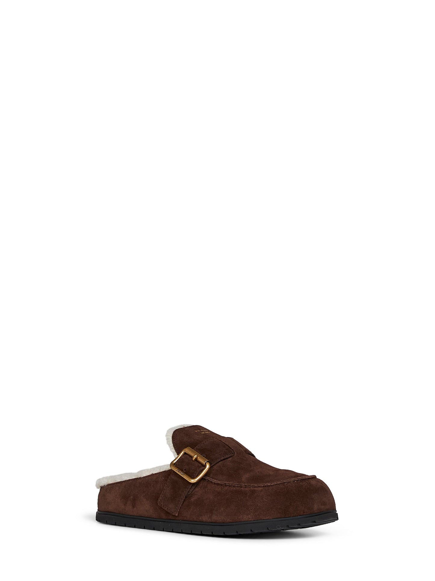 Prada Calzature Women Dark Brown Suede And Shearling Mules PRADA