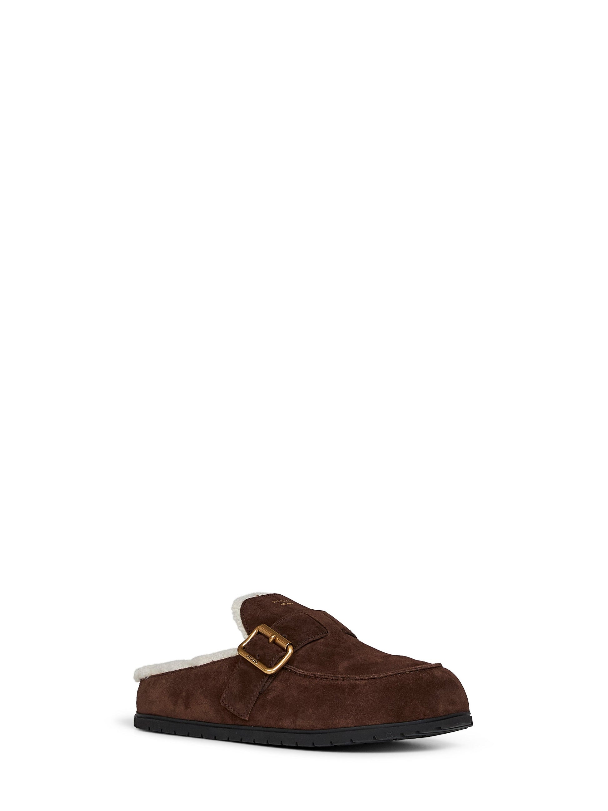 Prada Calzature Women Dark Brown Suede And Shearling Mules PRADA