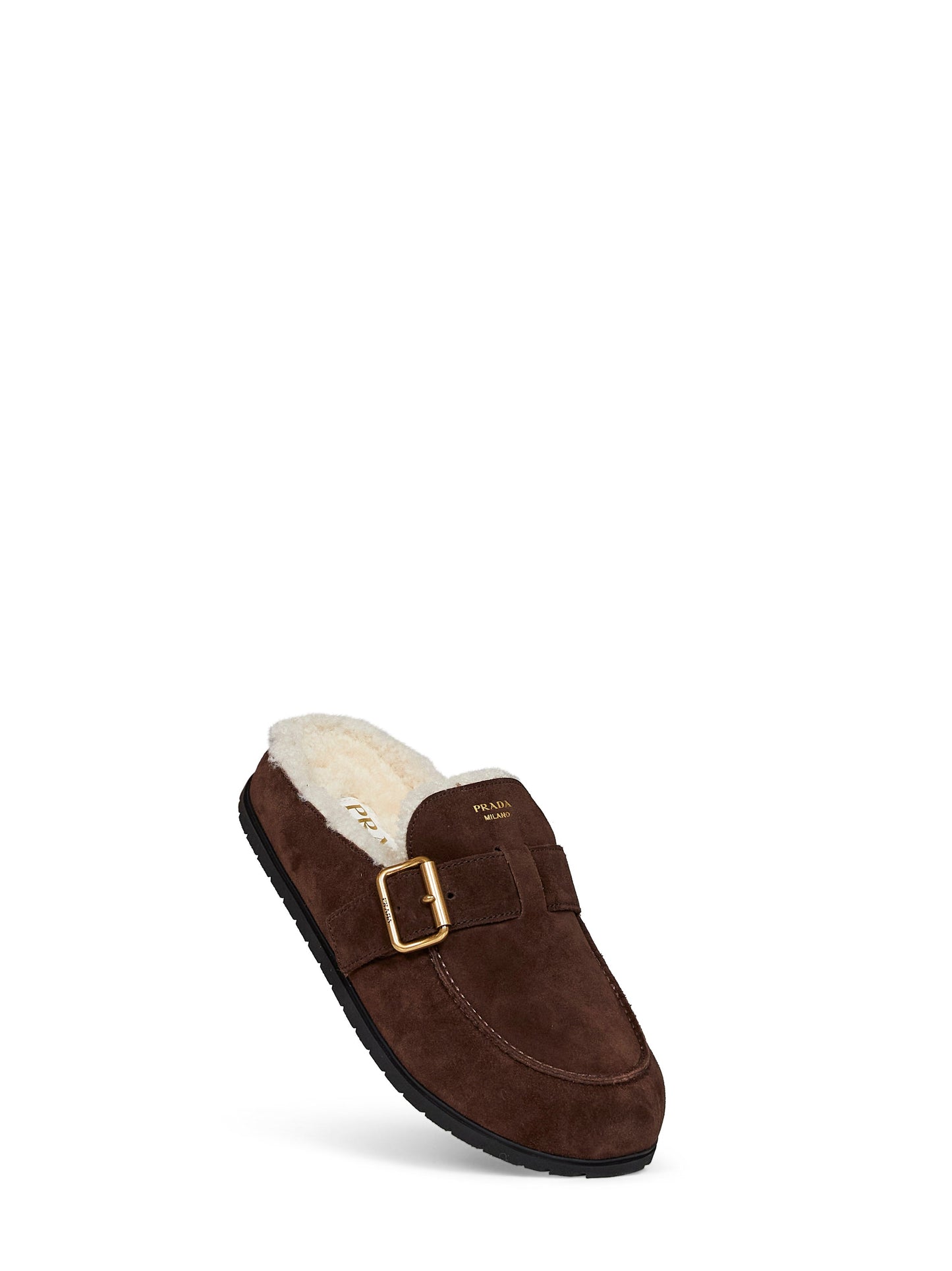 Prada Calzature Women Dark Brown Suede And Shearling Mules PRADA