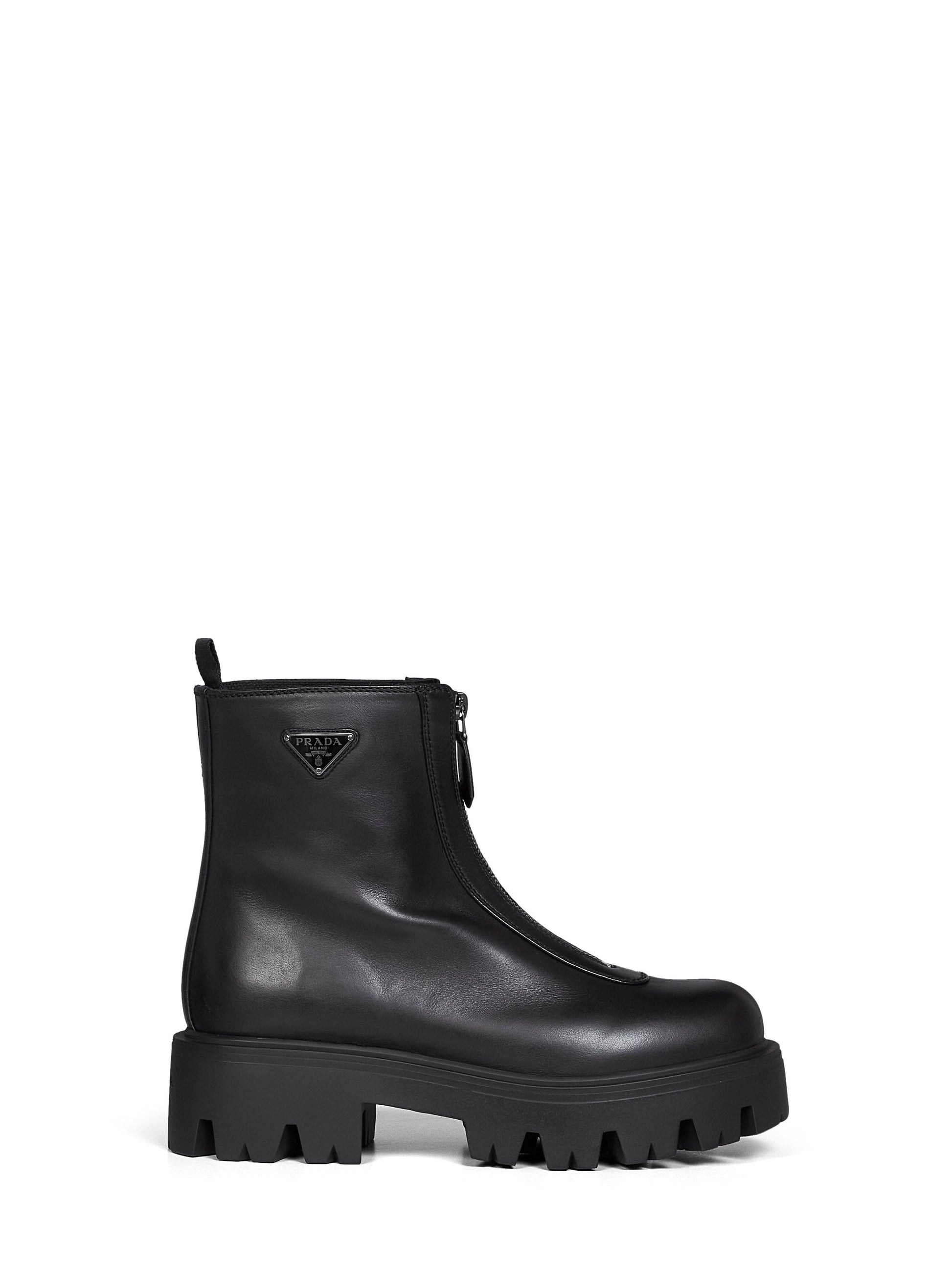 Prada Calzature Women Black Leather Zip-Up Ankle Boots PRADA