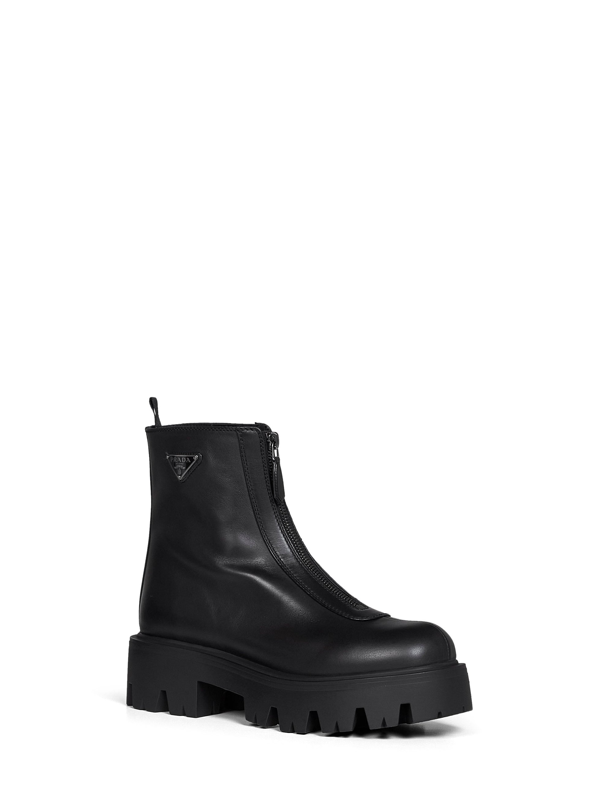 Prada Calzature Women Black Leather Zip-Up Ankle Boots PRADA