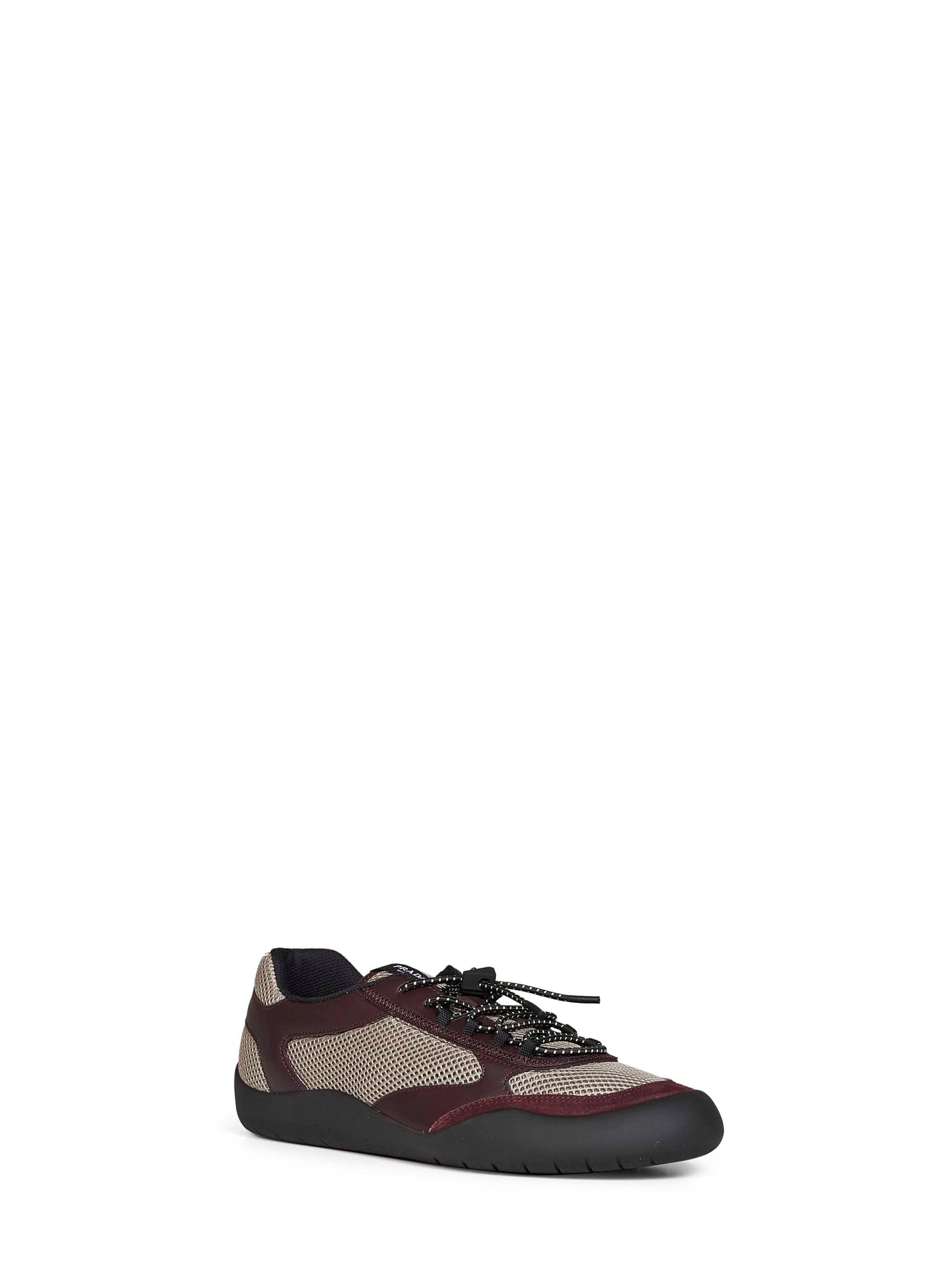 Prada Calzature Men Clay And Burgundy Leather And Mesh Fabric Speedrock Sneakers PRADA