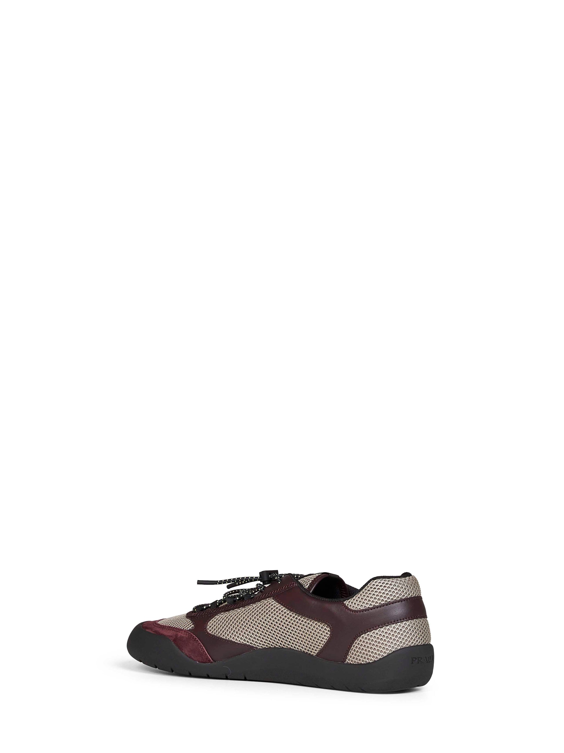 Prada Calzature Men Clay And Burgundy Leather And Mesh Fabric Speedrock Sneakers PRADA