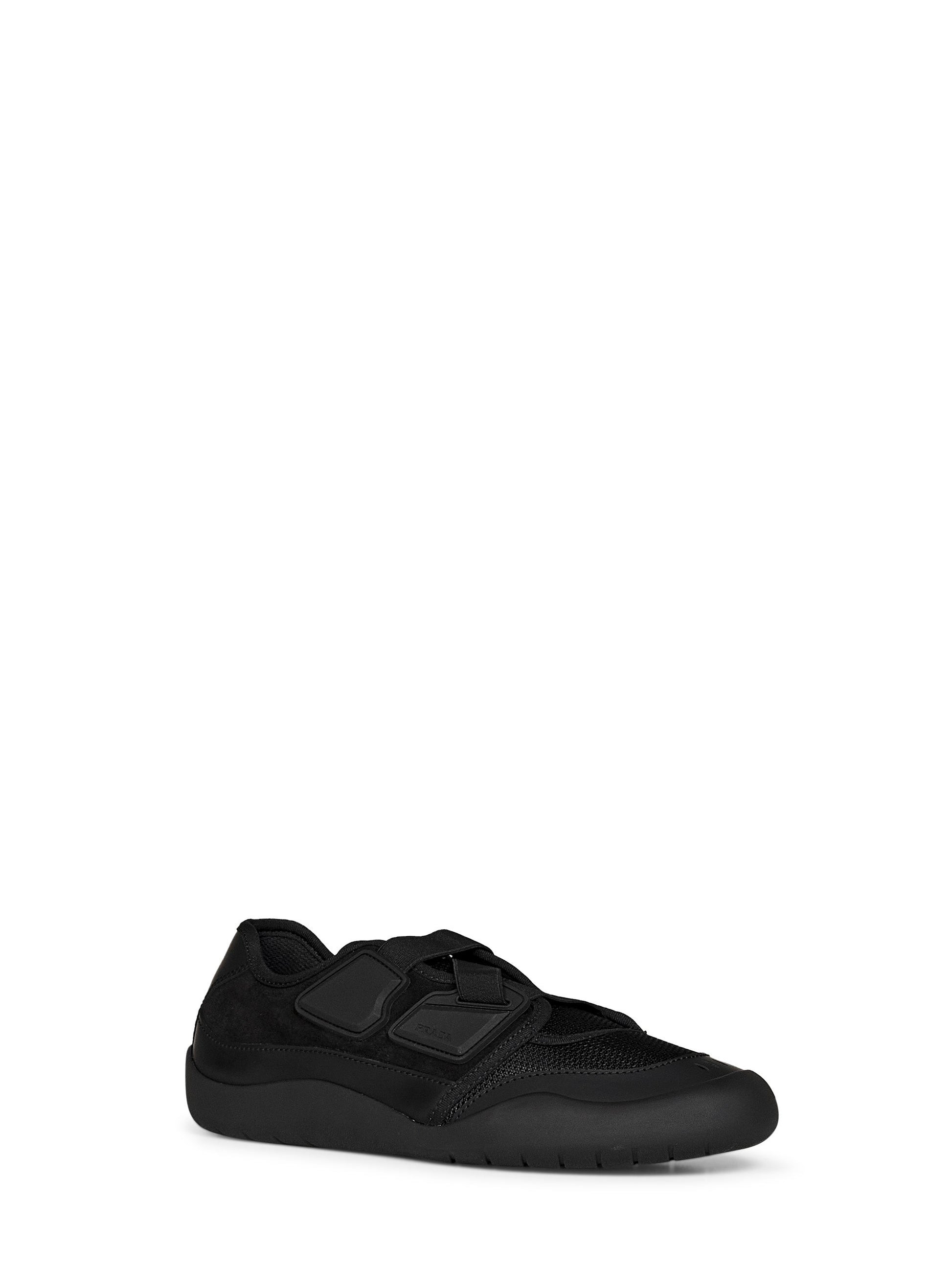 Prada Calzature Men Black Leather And Mesh Fabric Speedrock Sneakers PRADA