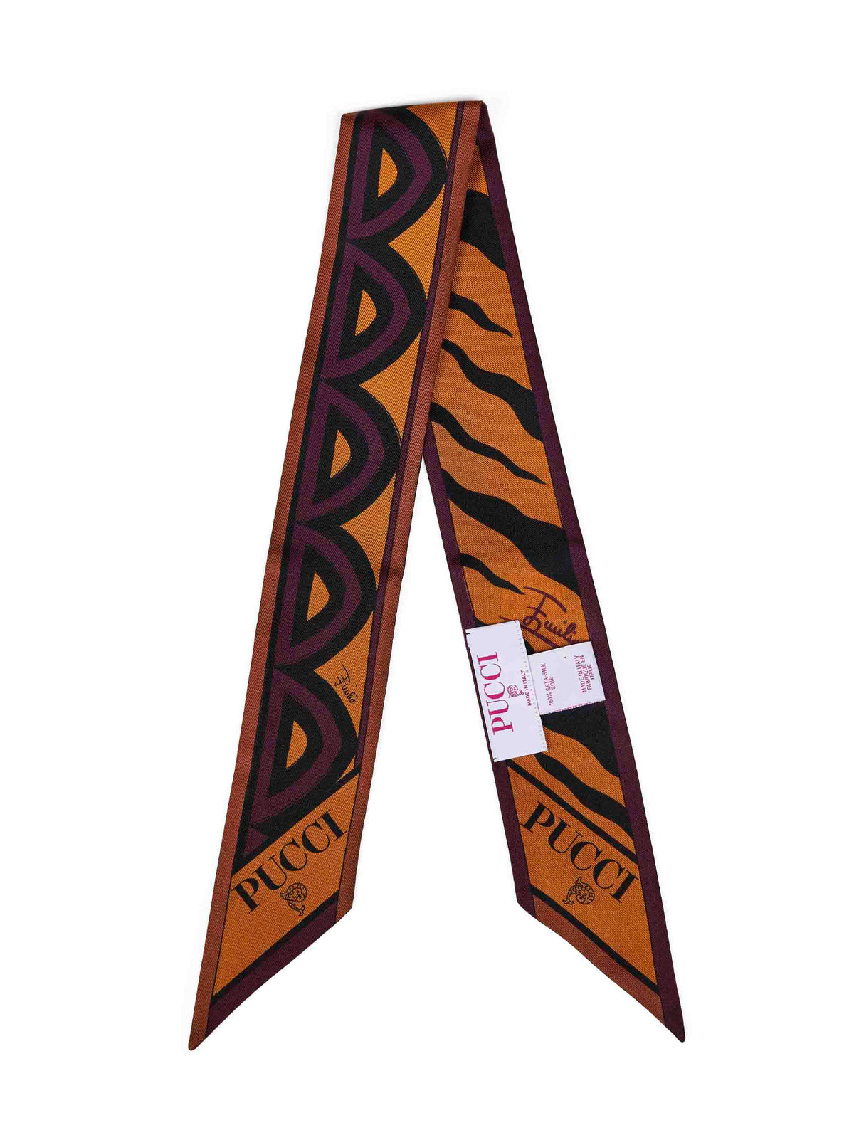 Pucci Women Burgundy And Gold Baiadera And Fiamme-Prints Silk Twill Bandeau Scarf PUCCI