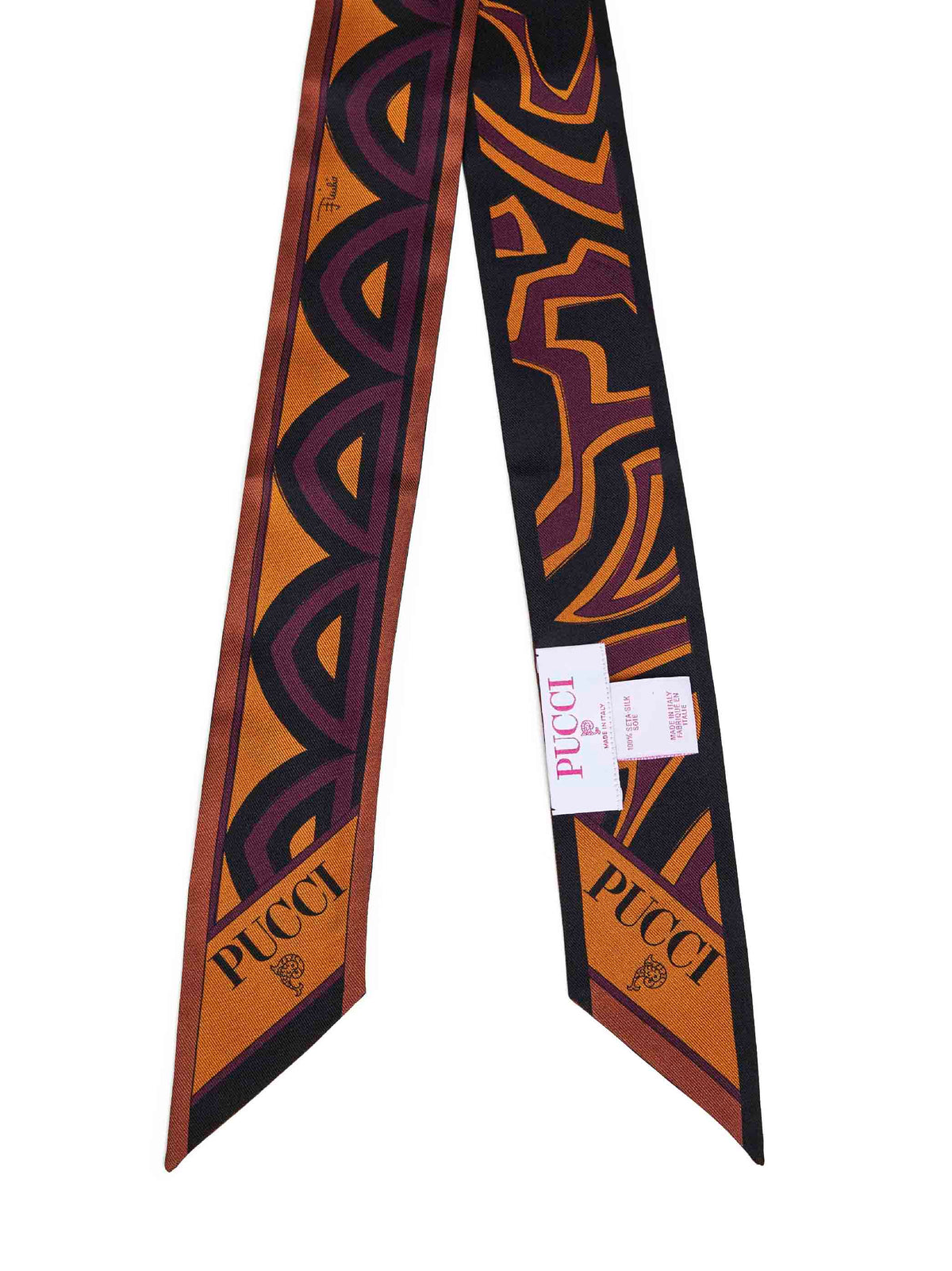 Pucci Women Burgundy And Gold Baiadera And Labirinto-Prints Silk Twill Bandeau Scarf PUCCI