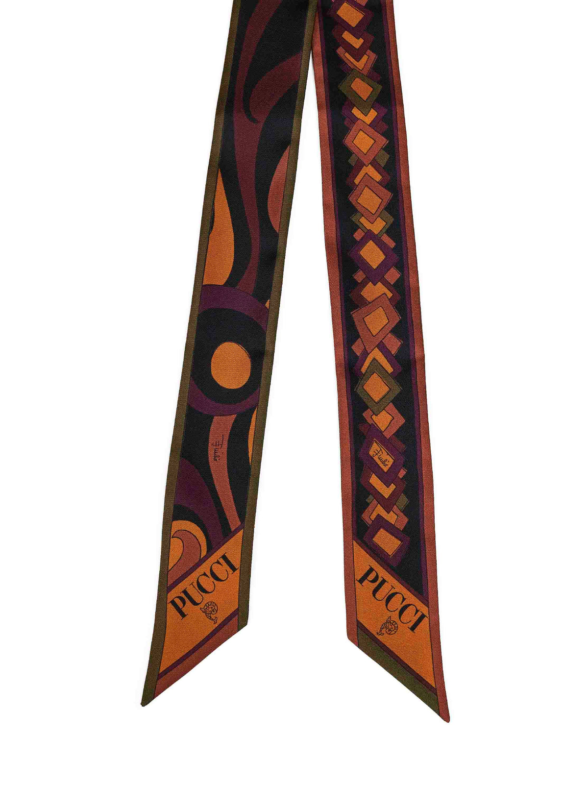 Pucci Women Burgundy And Gold Marmo And Cerchi-Prints Silk Twill Bandeau Scarf PUCCI