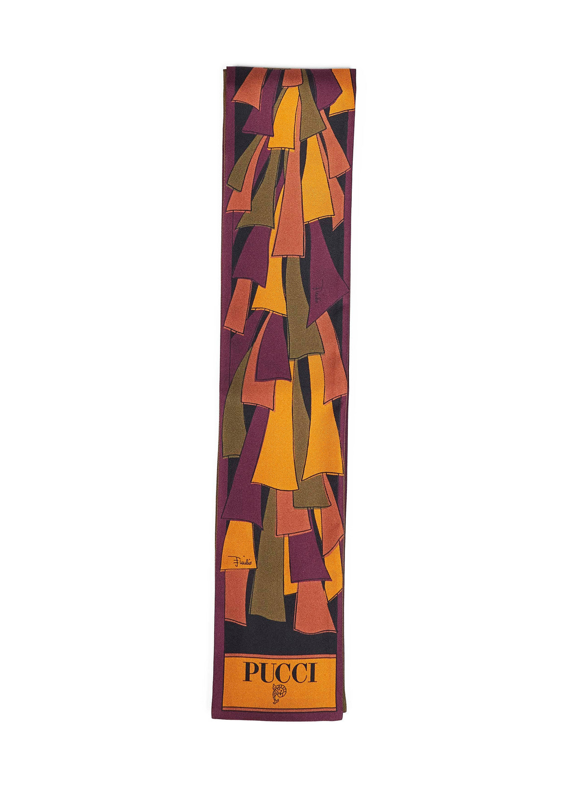 Pucci Women Burgundy And Gold Baiadera Mix-Prints Silk Twill Bandeau Scarf PUCCI
