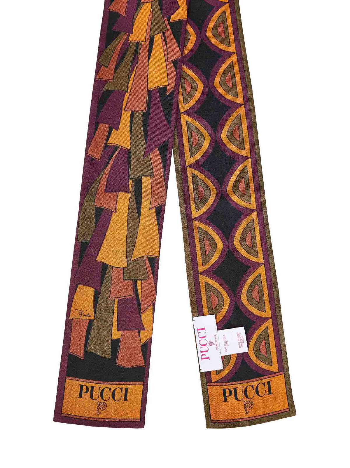 Pucci Women Burgundy And Gold Baiadera Mix-Prints Silk Twill Bandeau Scarf PUCCI