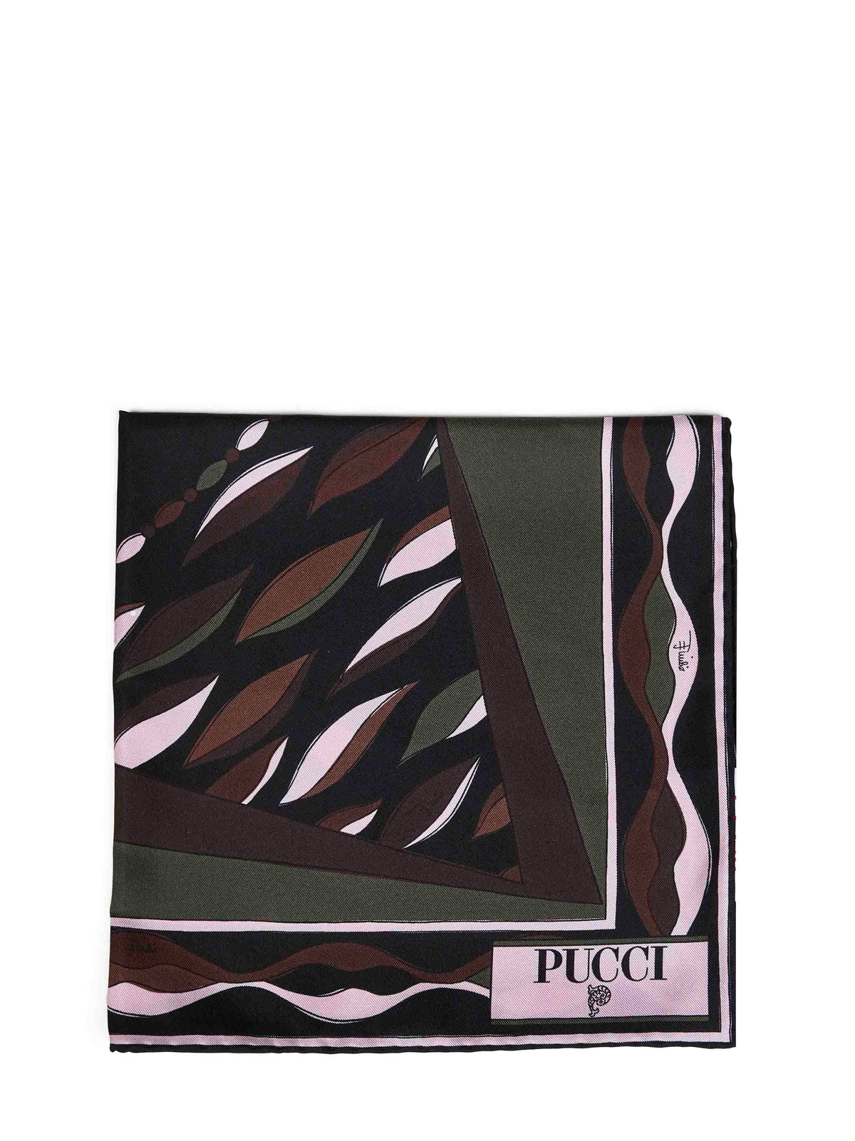 Pucci Women Khaki And Pink Fiamme And Navajo-Prints Silk Twill Scarf PUCCI