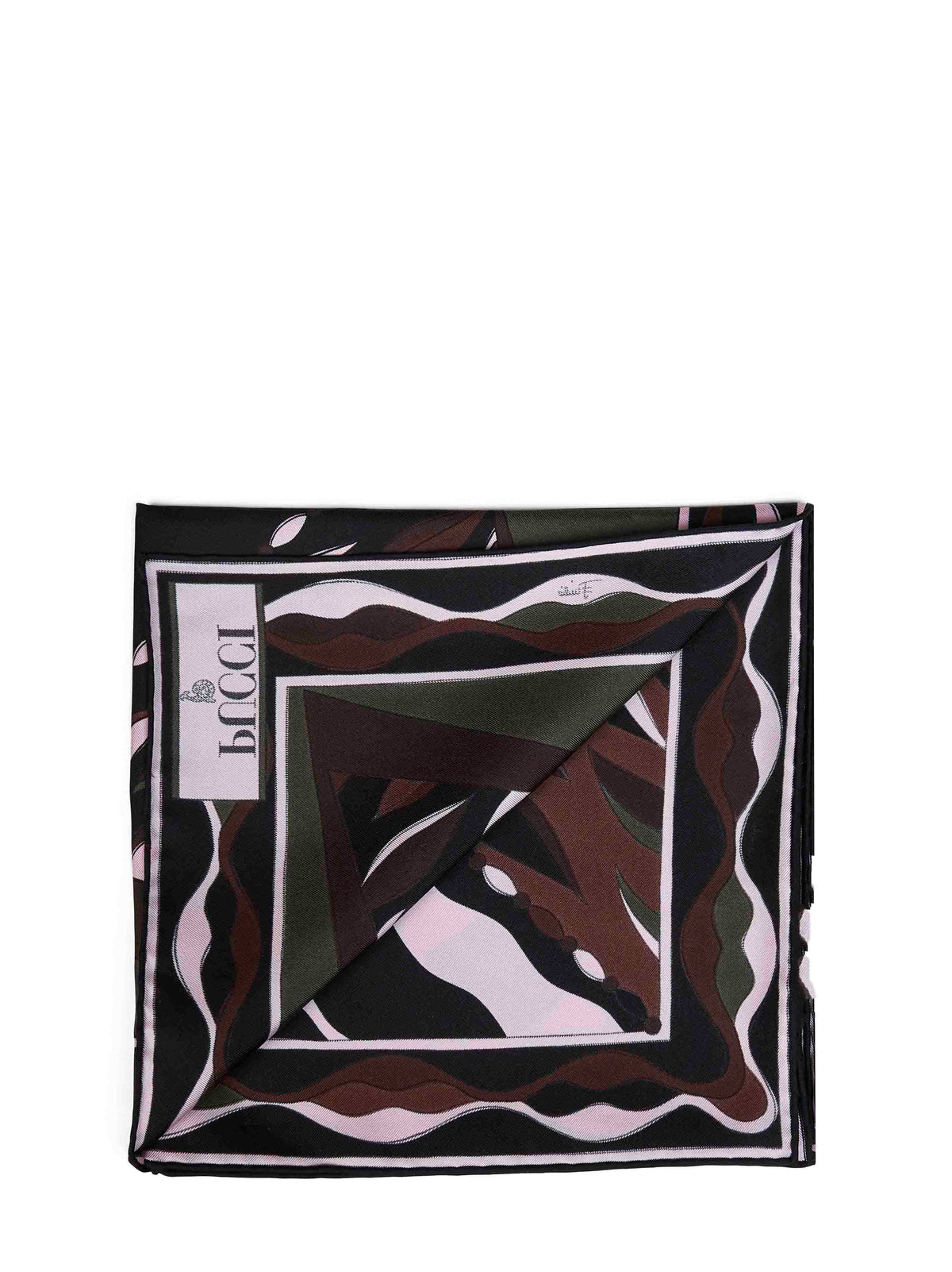 Pucci Women Khaki And Pink Fiamme And Navajo-Prints Silk Twill Scarf PUCCI
