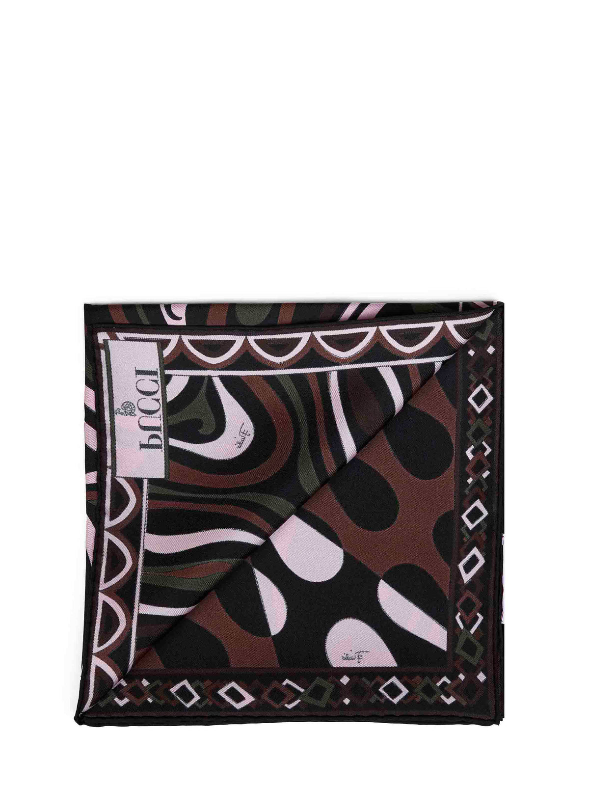 Pucci Women Khaki And Pink Marmo And Leocorno-Prints Silk Twill Scarf<Br/> PUCCI
