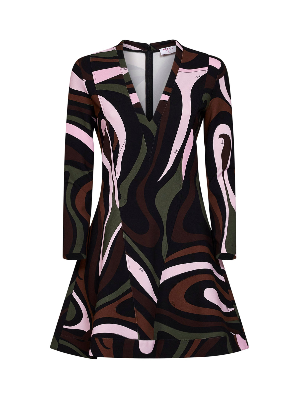 Pucci Women Khaki And Pink Marmo-Print Compact Jersey Mini Dress PUCCI