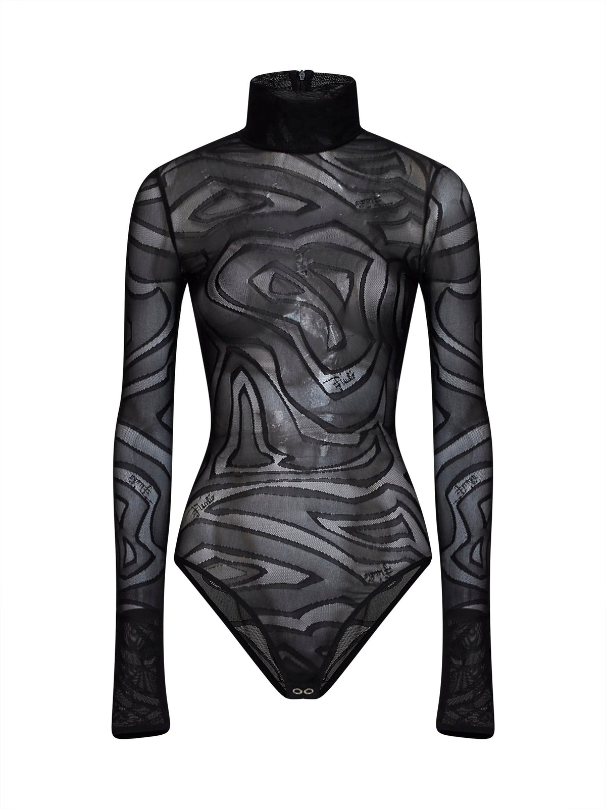 Pucci Women Black Labirinto-Pattern Jacquard Tulle Bodysuit PUCCI