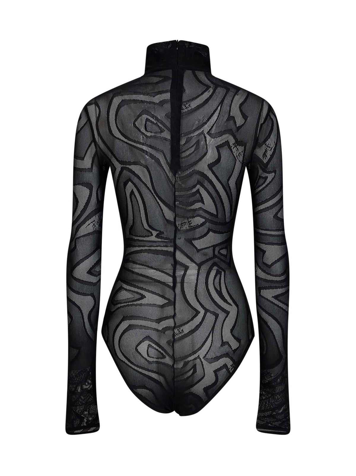 Pucci Women Black Labirinto-Pattern Jacquard Tulle Bodysuit PUCCI