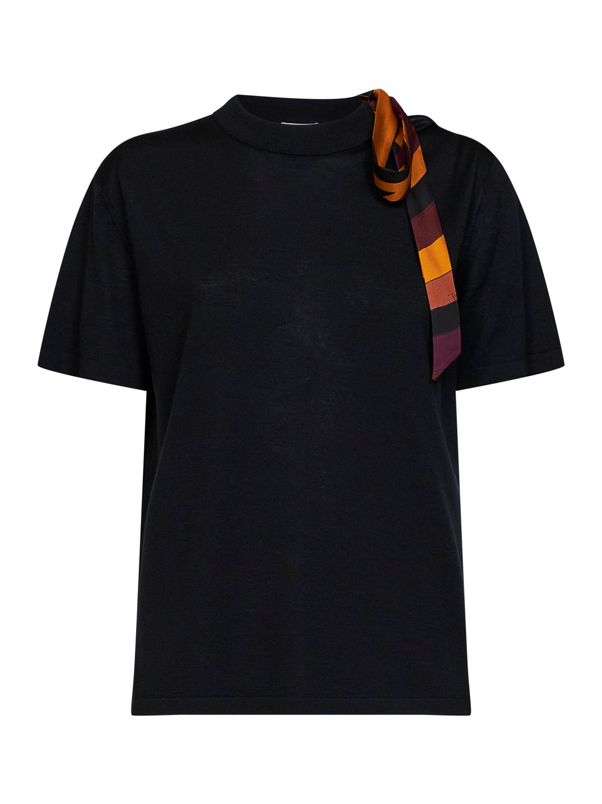 Pucci Women Black Superfine Wool T-Shirt With Printed Scarf Detail PUCCI
