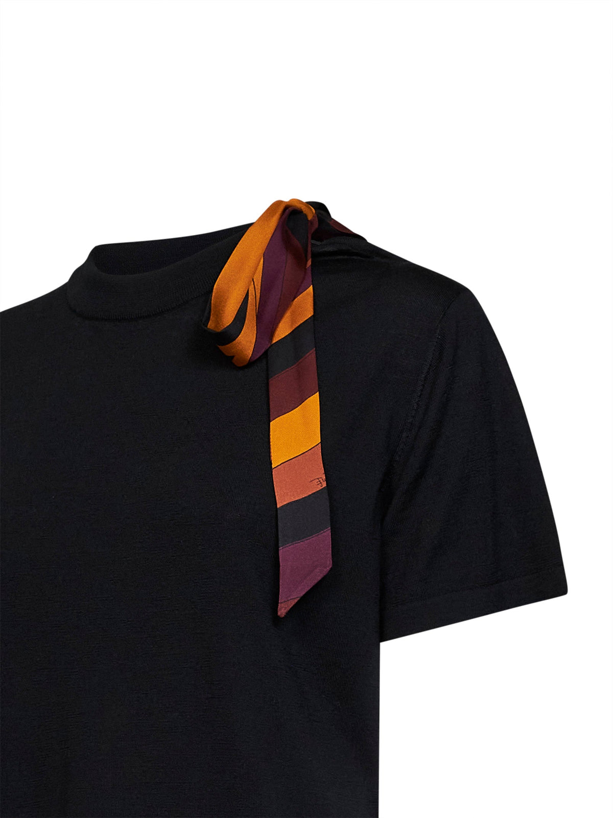 Pucci Women Black Superfine Wool T-Shirt With Printed Scarf Detail PUCCI