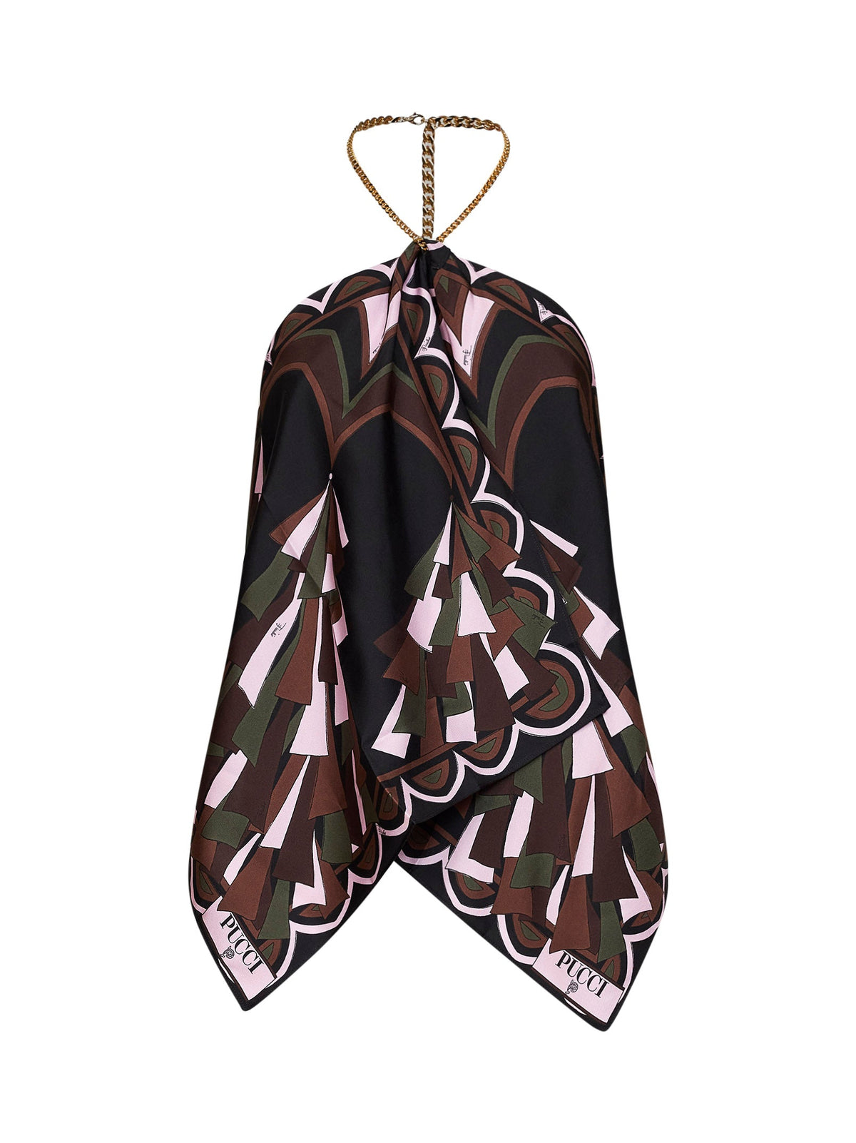 Pucci Women Khaki And Pink Baiadera-Print Silk Twill Chain Top PUCCI