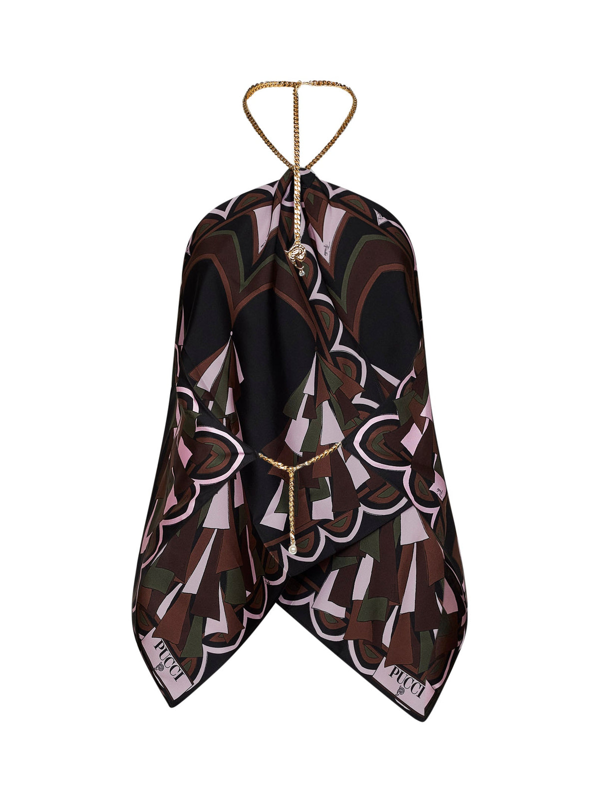 Pucci Women Khaki And Pink Baiadera-Print Silk Twill Chain Top PUCCI
