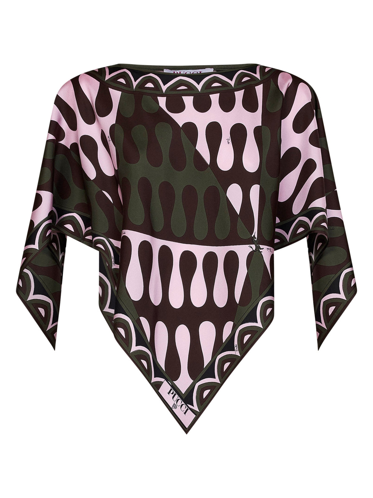 Pucci Women Khaki And Pink Leocorno-Print Silk Twill Kaftan Top PUCCI