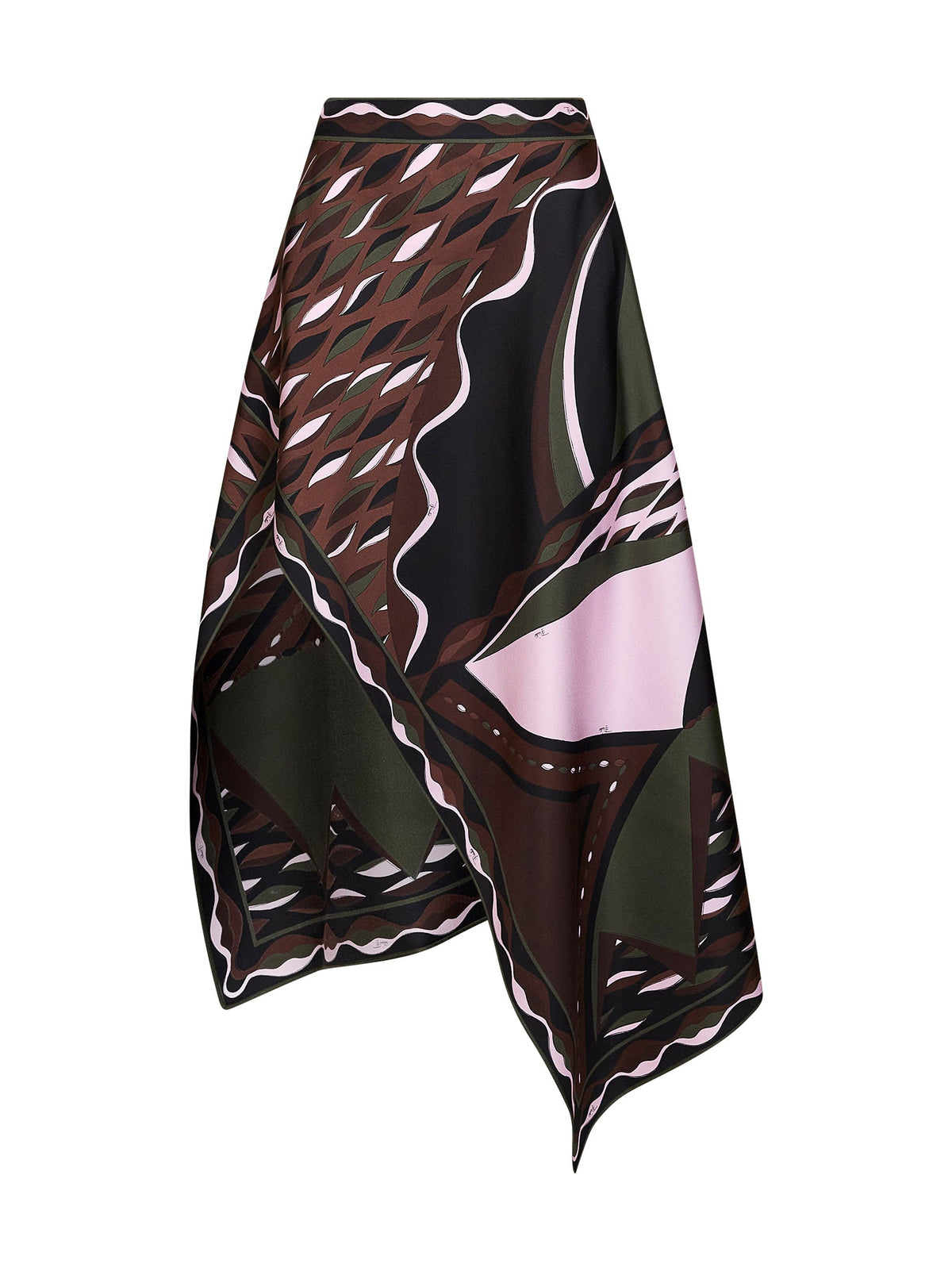 Pucci Women Khaki And Pink Dune-Print Silk Twill Long Scarf-Style Skirt PUCCI