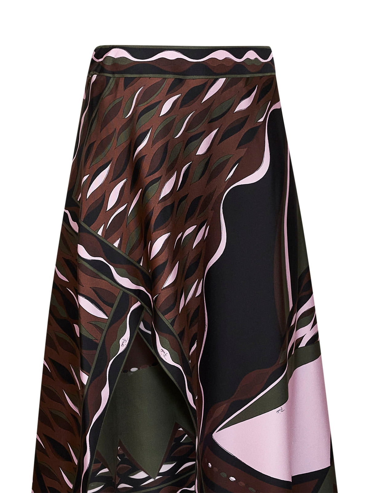 Pucci Women Khaki And Pink Dune-Print Silk Twill Long Scarf-Style Skirt PUCCI