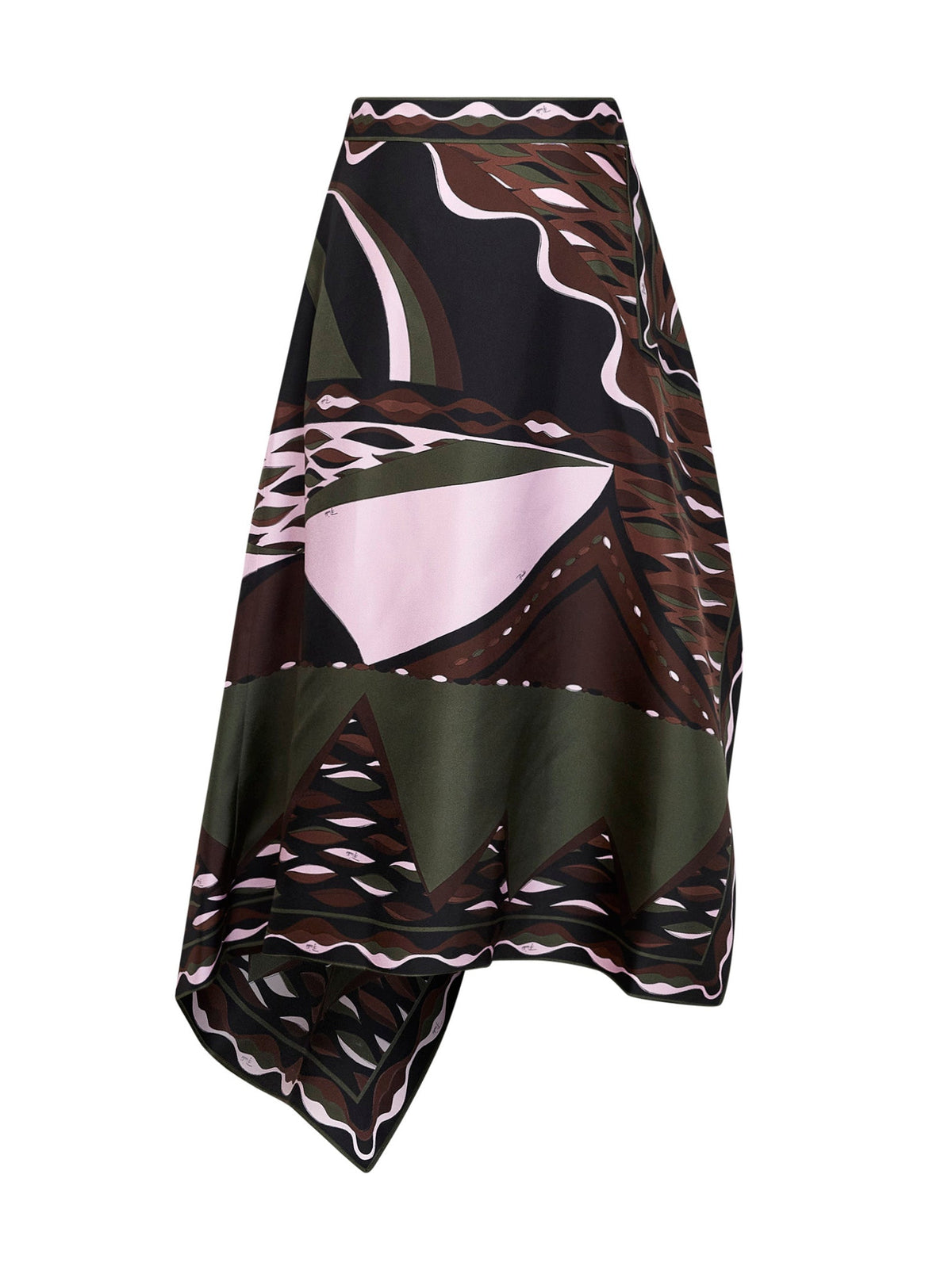Pucci Women Khaki And Pink Dune-Print Silk Twill Long Scarf-Style Skirt PUCCI