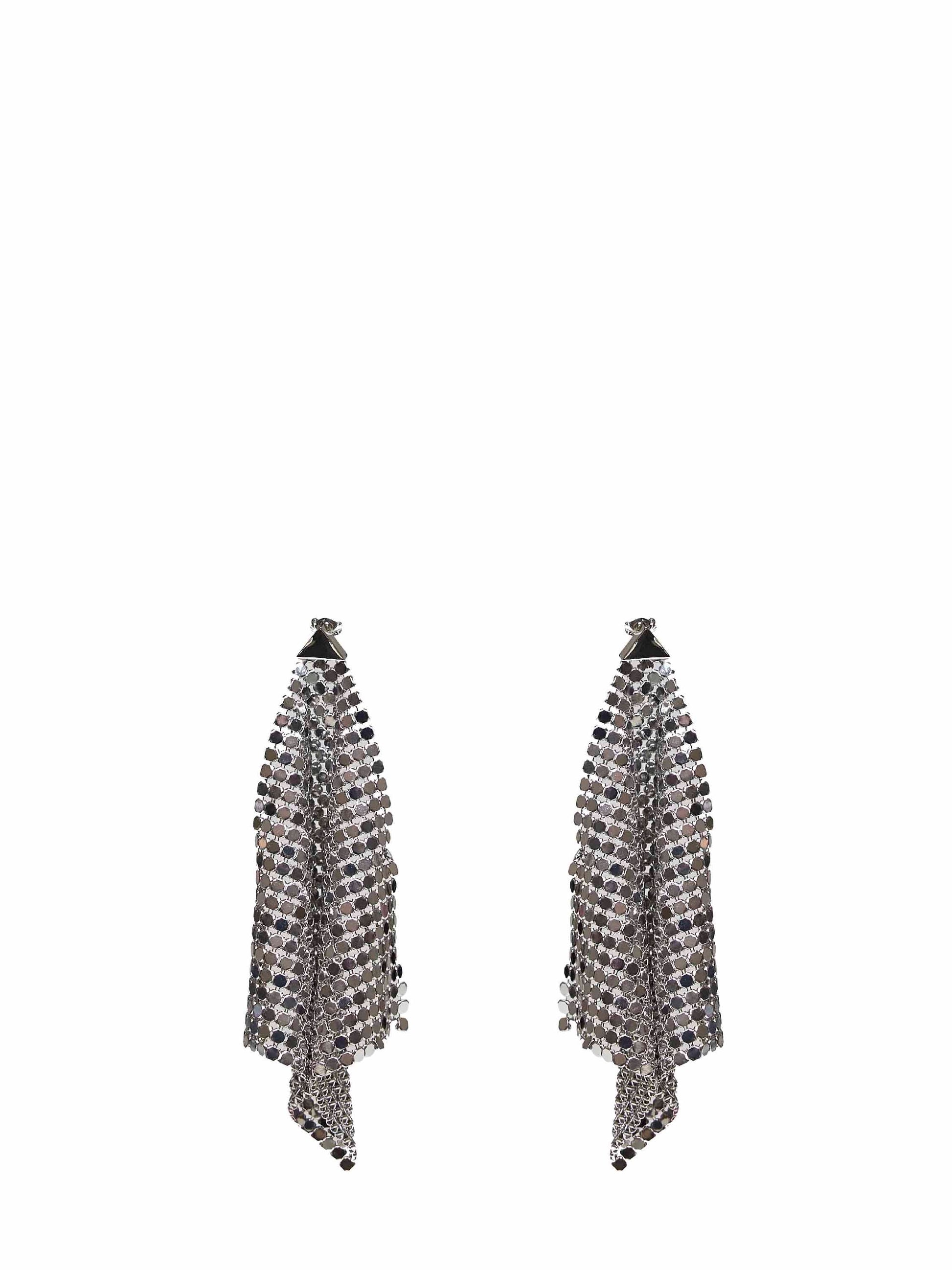 Rabanne Women Silver Chain Mail Pixel Flow Earrings PACO RABANNE