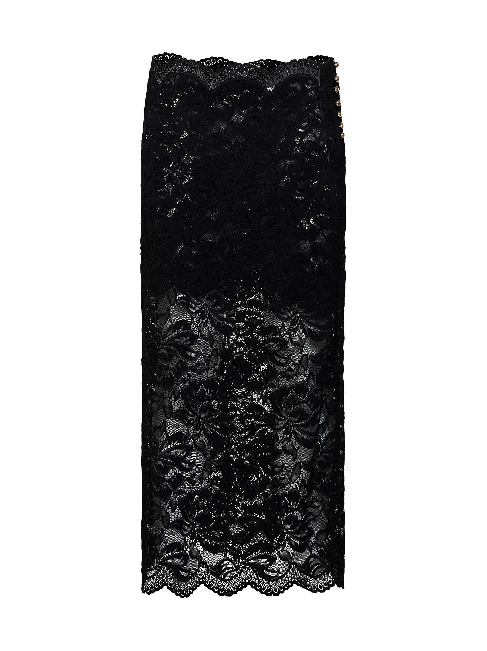 Rabanne Women Black Stretch Floral Lace Midi Skirt PACO RABANNE
