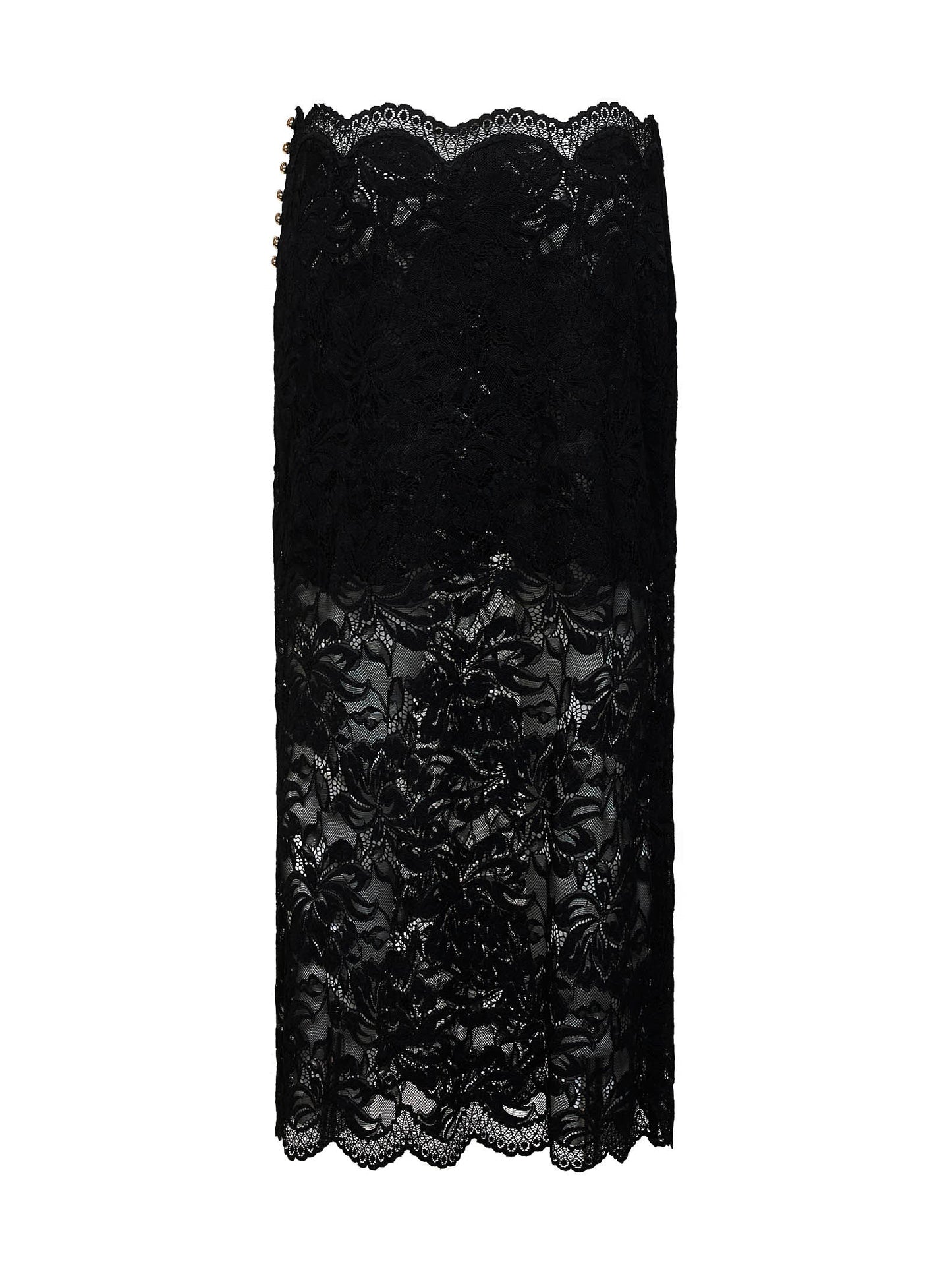Rabanne Women Black Stretch Floral Lace Midi Skirt PACO RABANNE