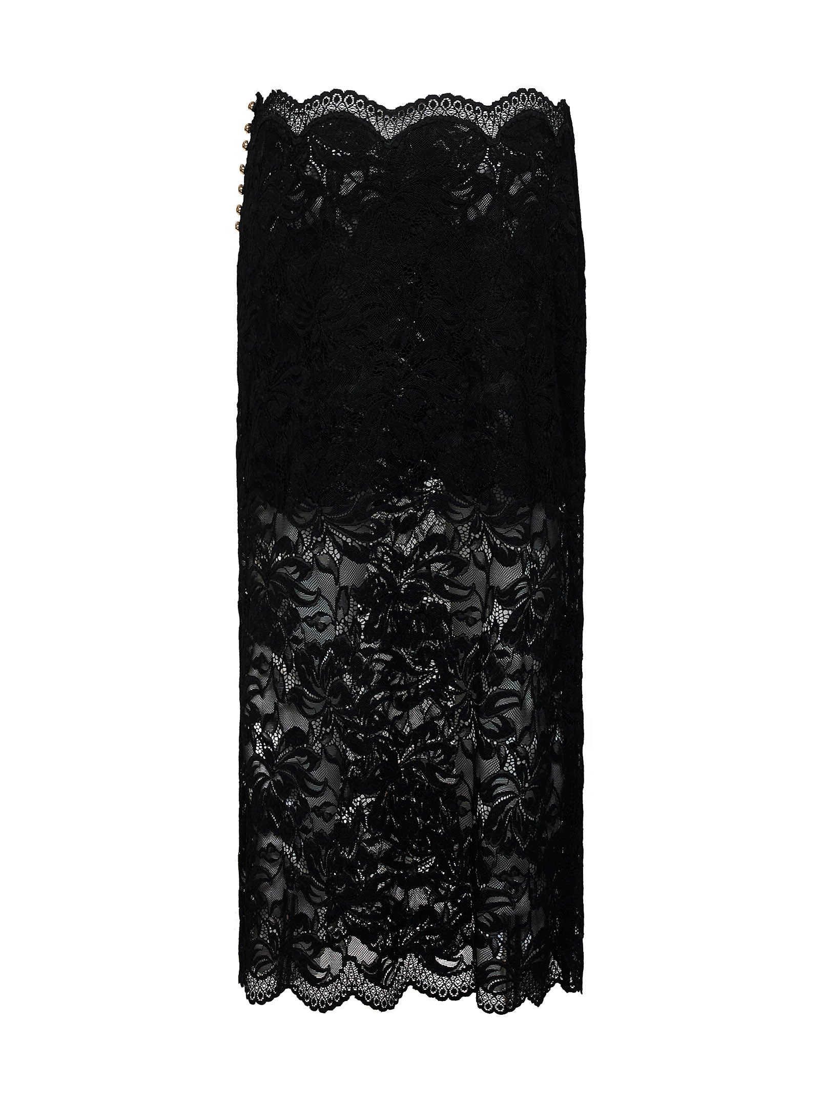 Rabanne Women Black Stretch Floral Lace Midi Skirt PACO RABANNE