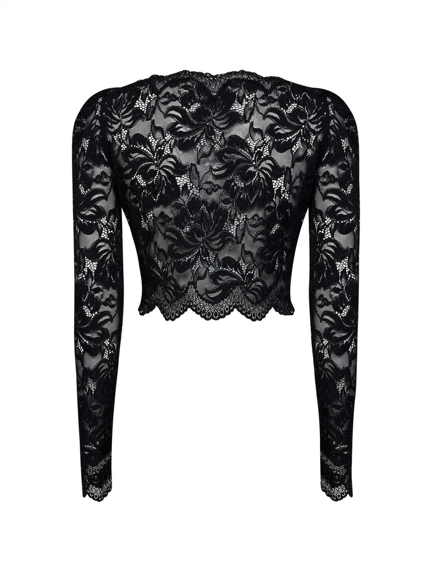 Rabanne Women Black Stretch Floral Lace Long-Sleeved Cropped Top PACO RABANNE