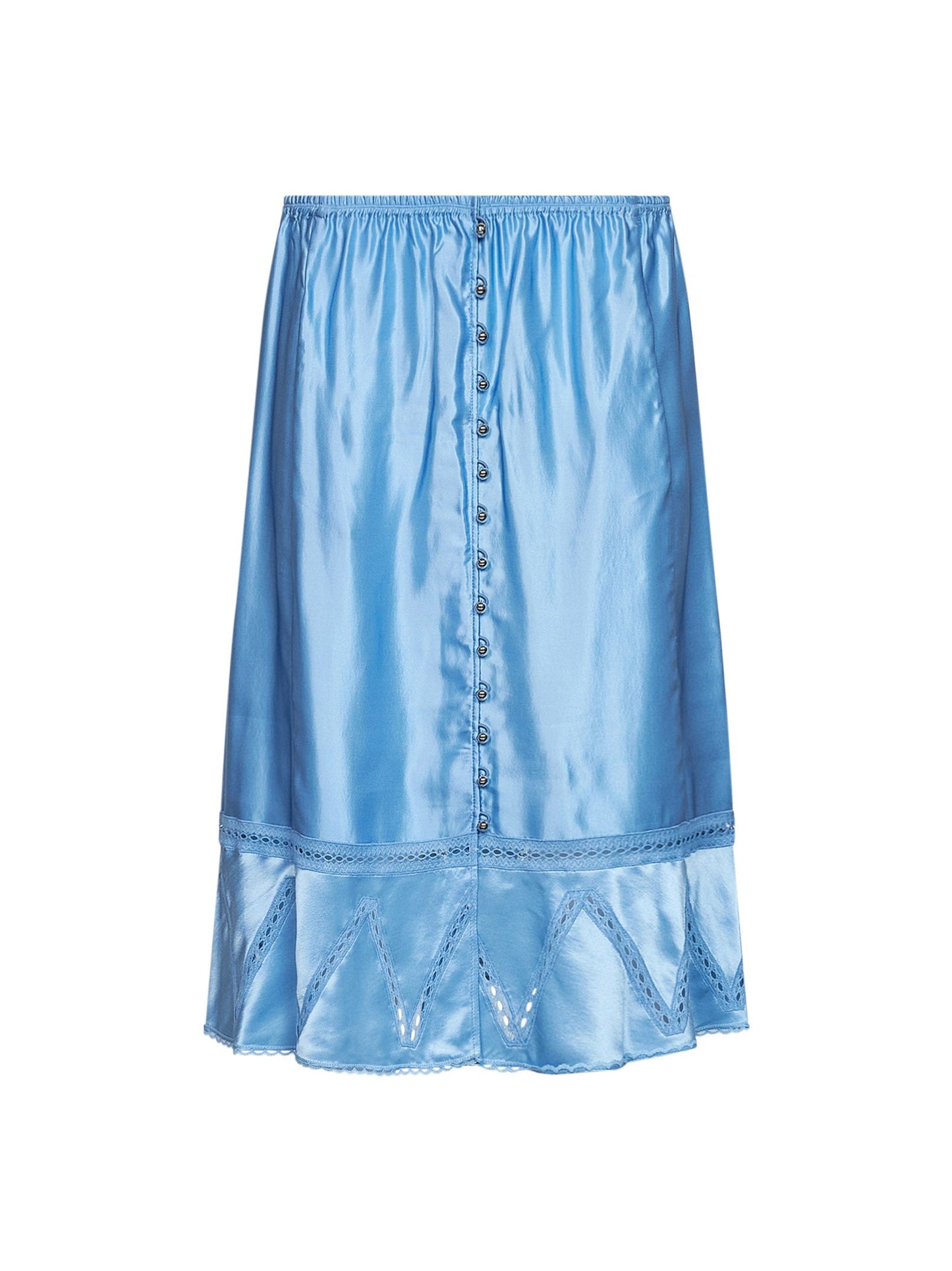 Rabanne Women Sunset Blue Viscose And Silk Satin Midi Skirt With Lace PACO RABANNE