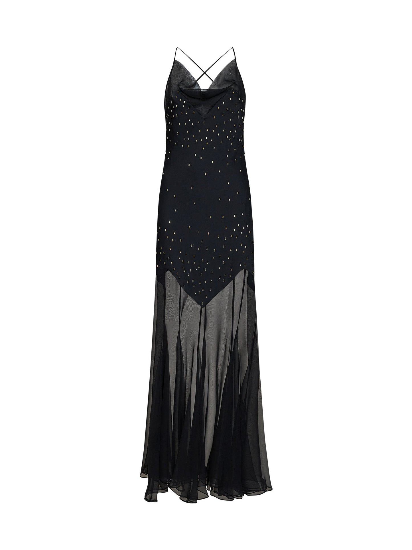 Rabanne Women Black Crystal-Embellished Satin And Sheer Chiffon Long Dress PACO RABANNE