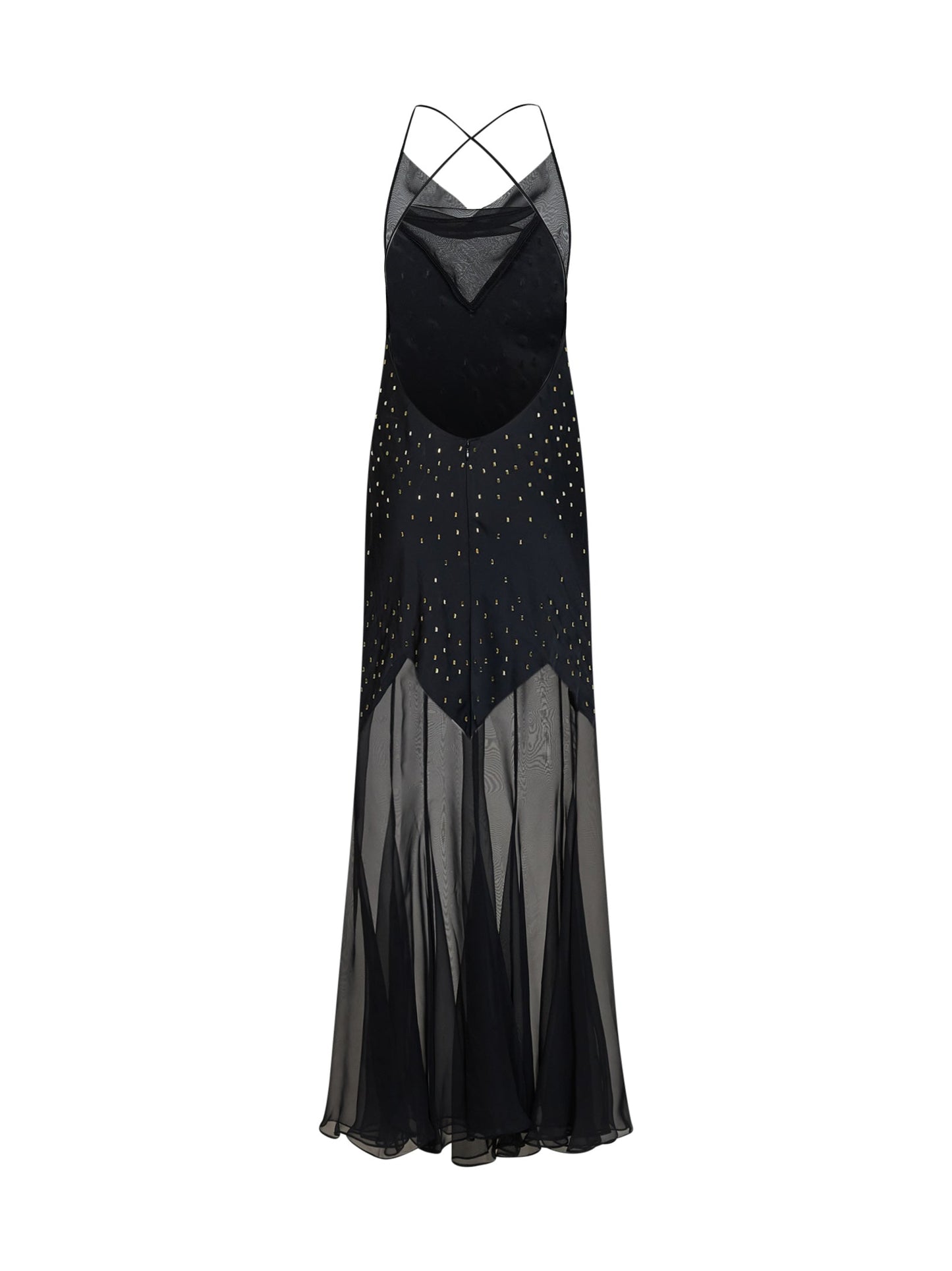 Rabanne Women Black Crystal-Embellished Satin And Sheer Chiffon Long Dress PACO RABANNE