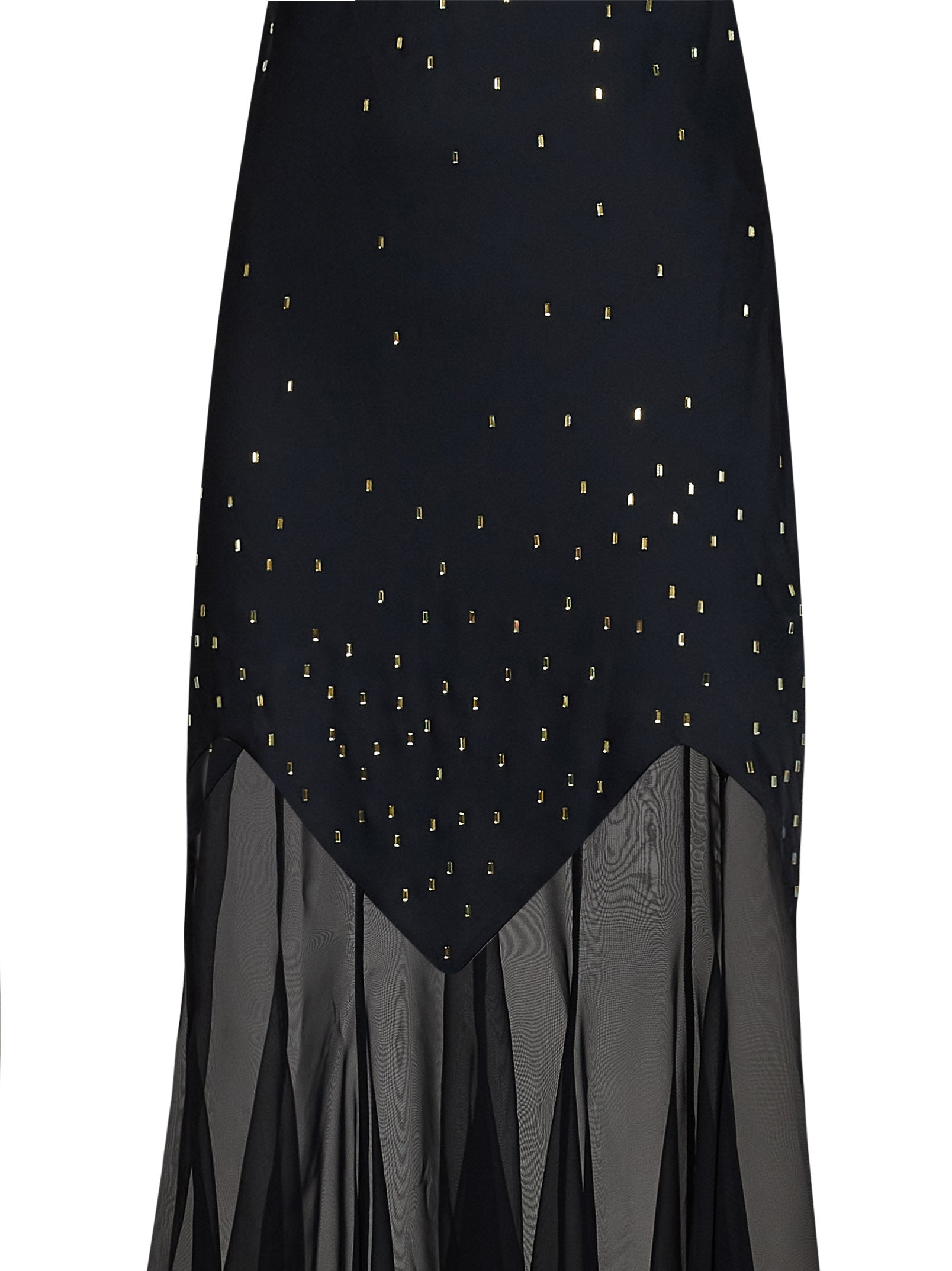 Rabanne Women Black Crystal-Embellished Satin And Sheer Chiffon Long Dress PACO RABANNE