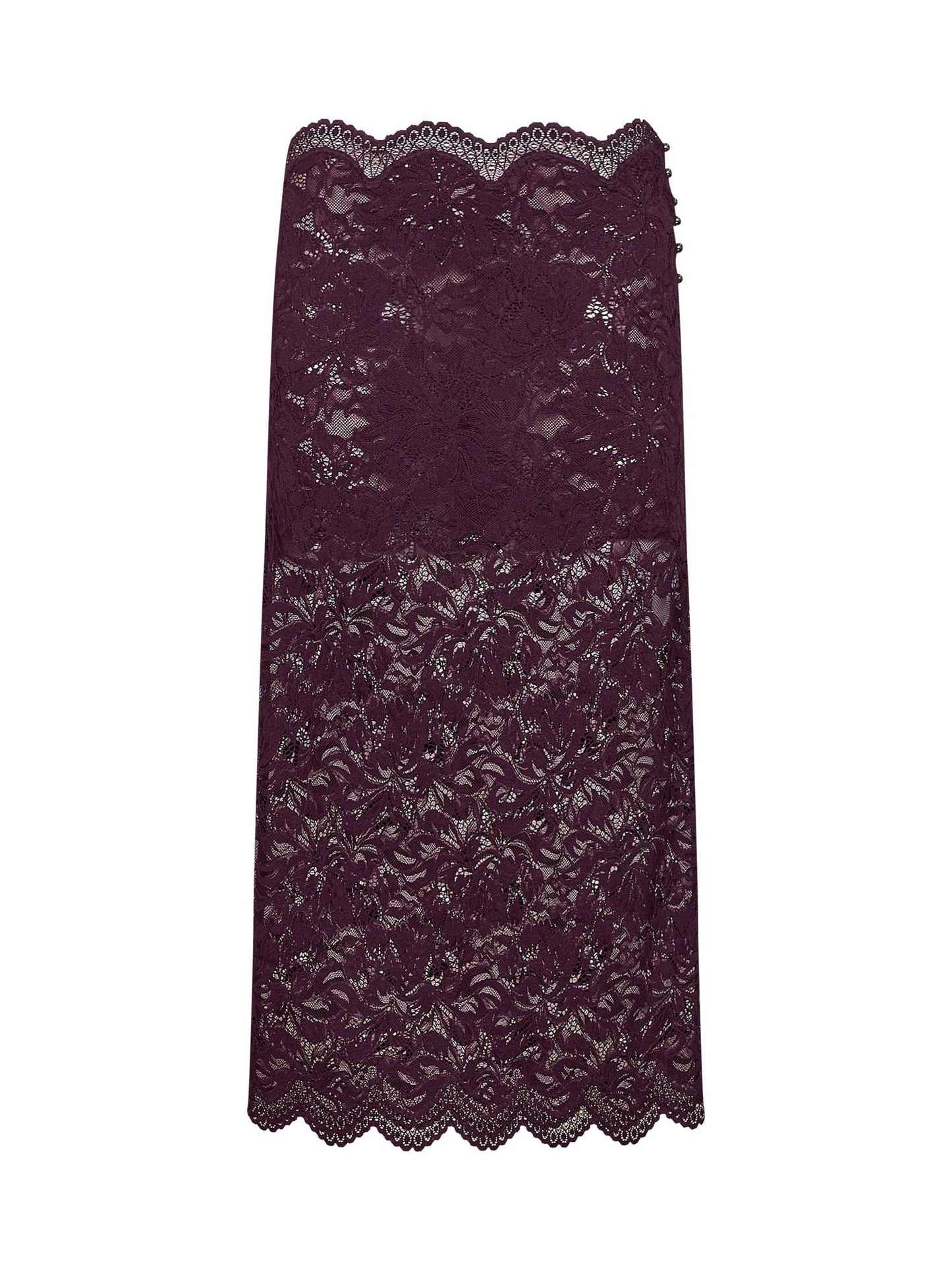 Rabanne Women Magenta Purple Layered Stretch Lace Midi Skirt PACO RABANNE