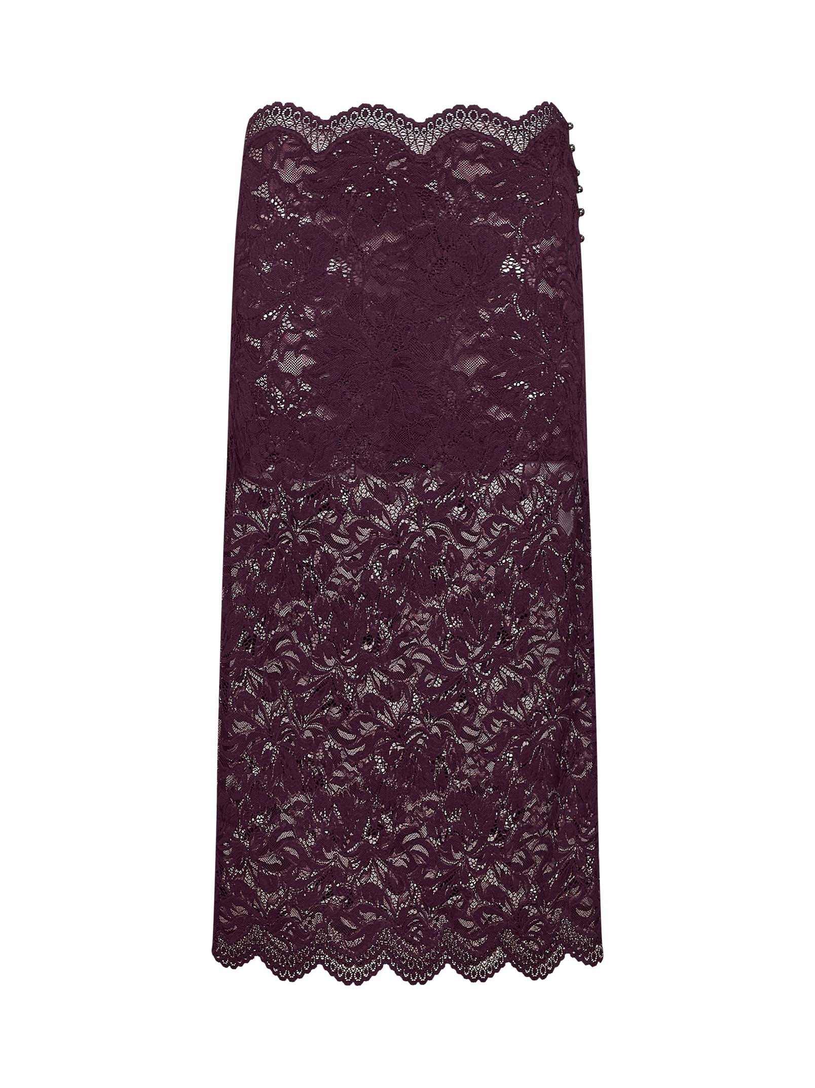 Rabanne Women Magenta Purple Layered Stretch Lace Midi Skirt PACO RABANNE