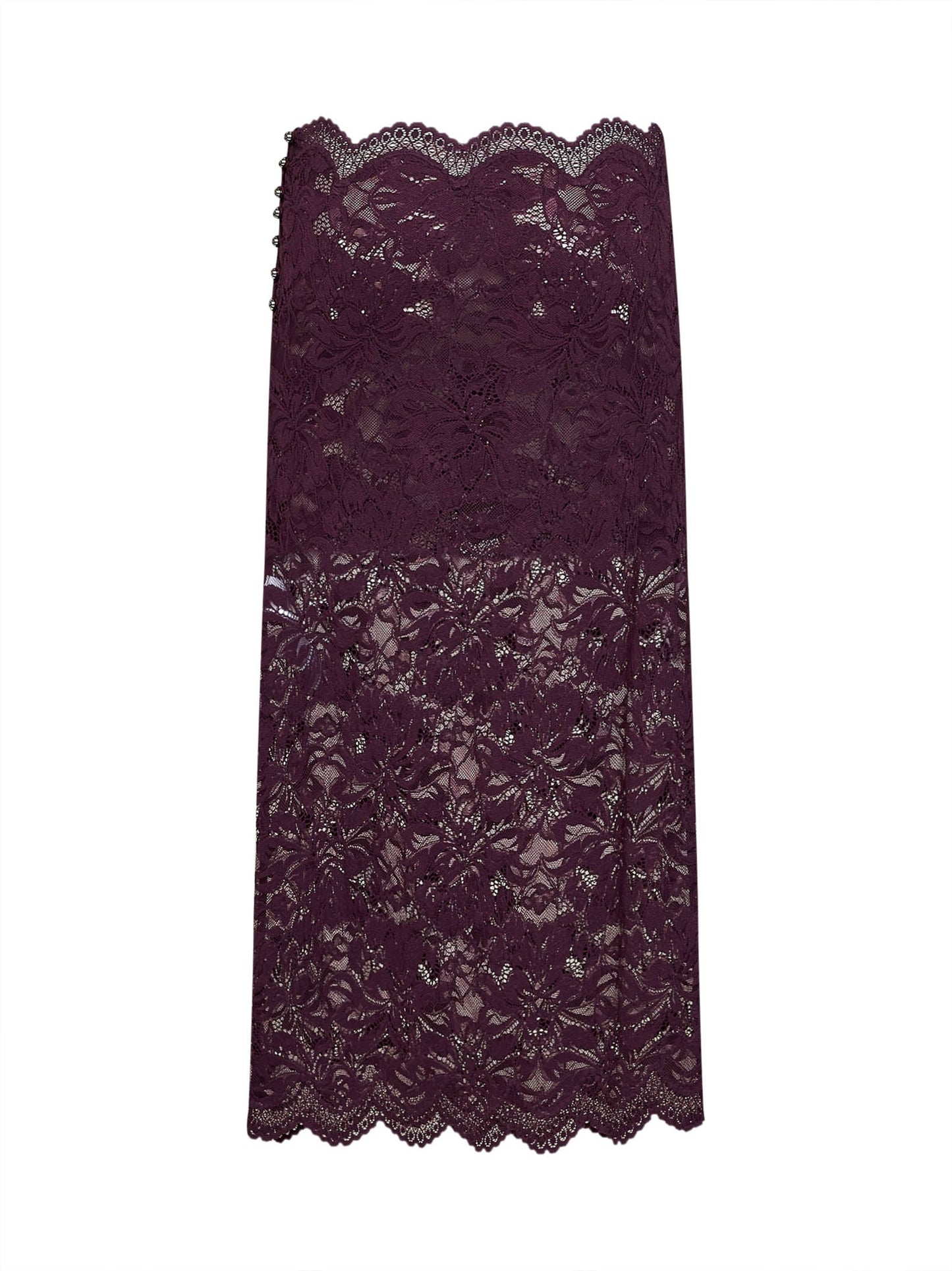 Rabanne Women Magenta Purple Layered Stretch Lace Midi Skirt PACO RABANNE