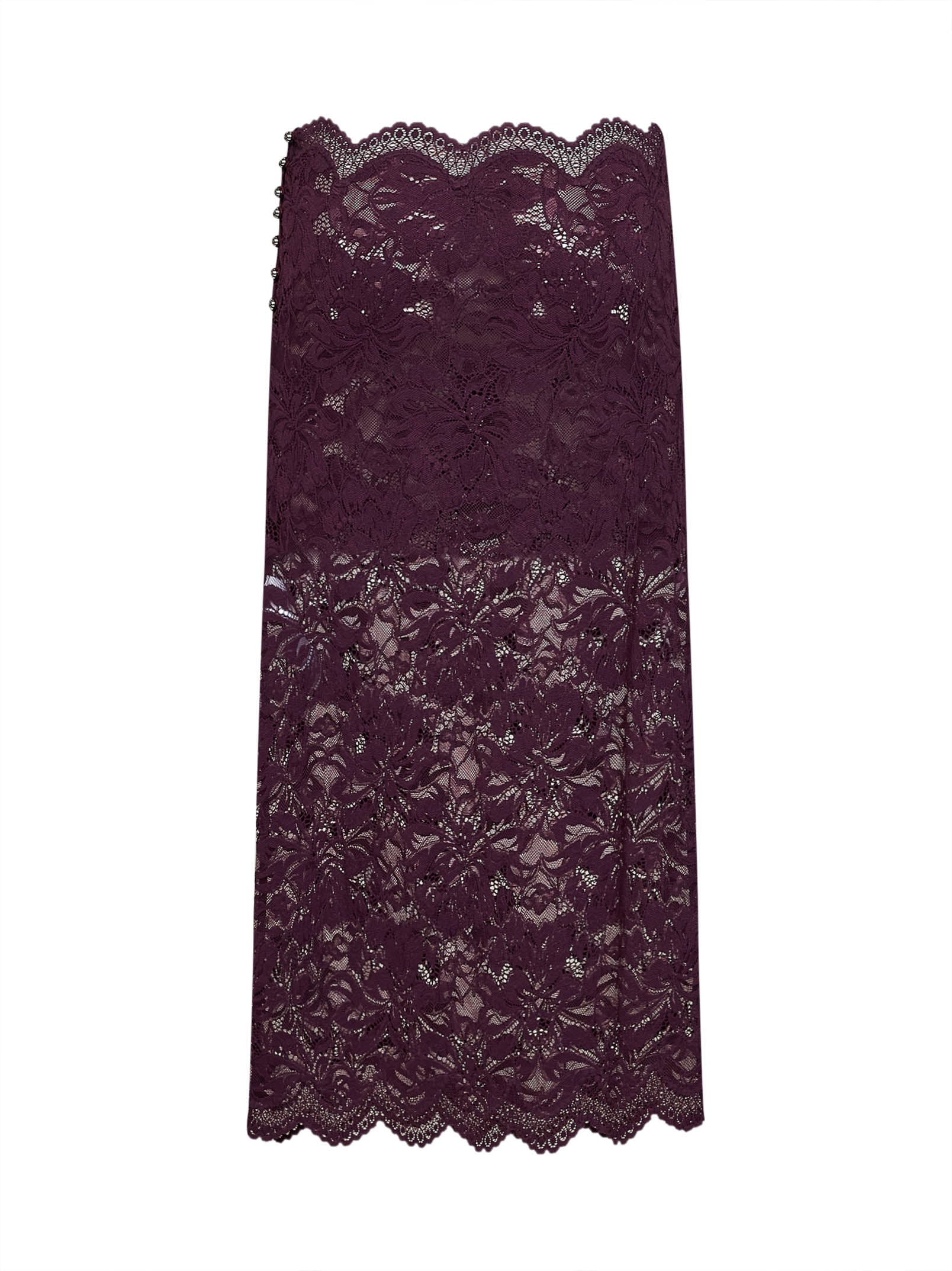 Rabanne Women Magenta Purple Layered Stretch Lace Midi Skirt PACO RABANNE