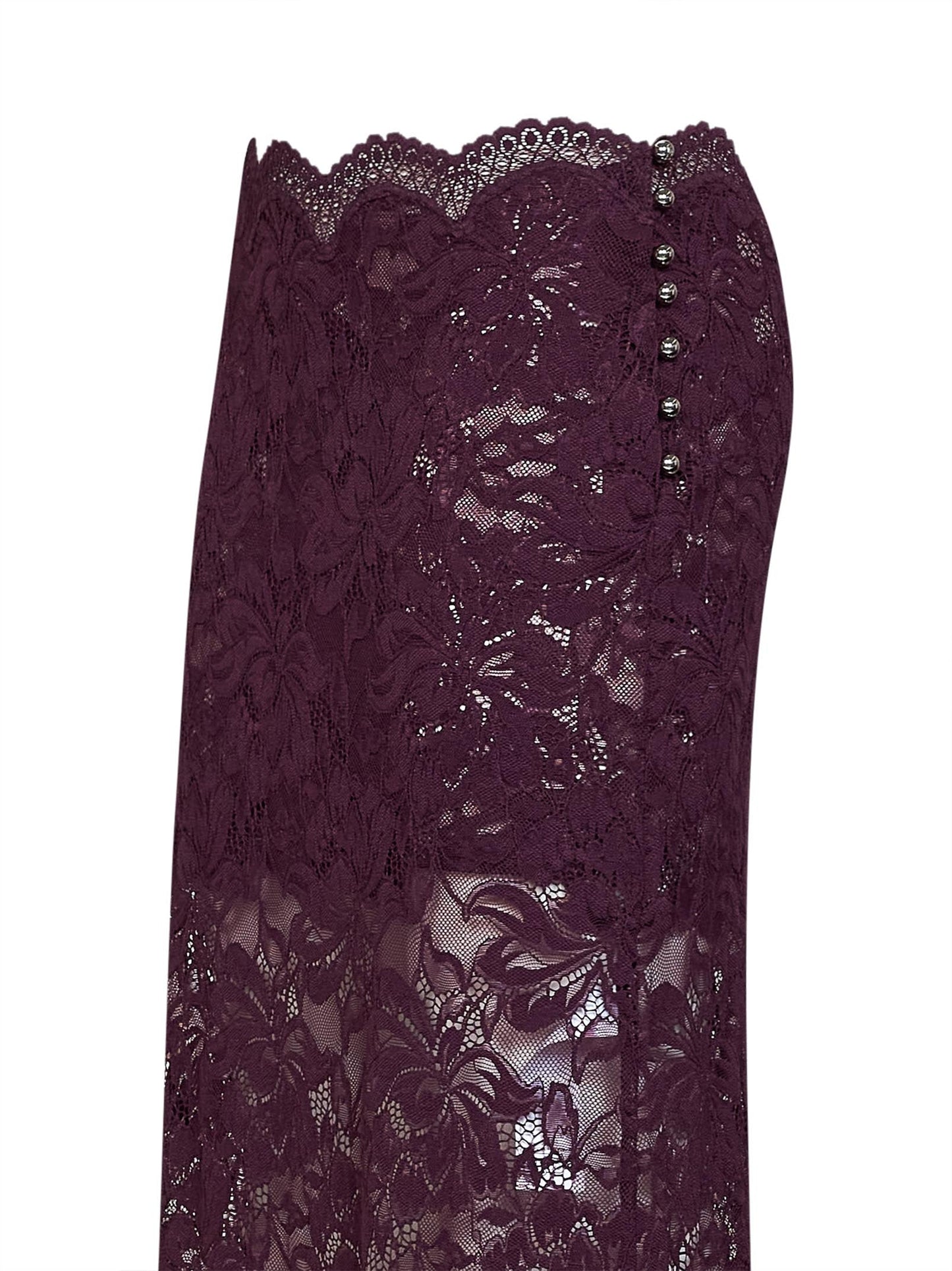 Rabanne Women Magenta Purple Layered Stretch Lace Midi Skirt PACO RABANNE