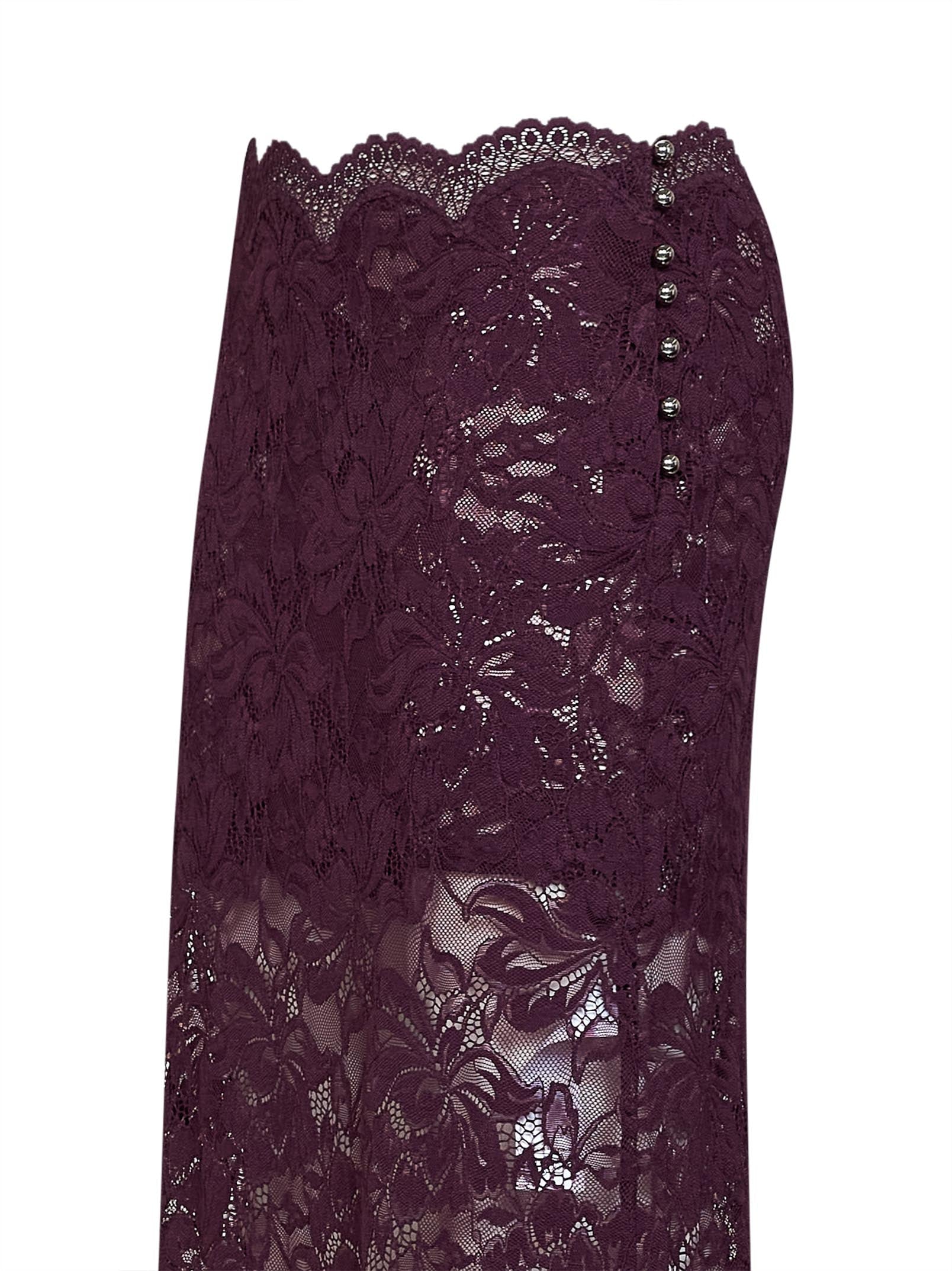 Rabanne Women Magenta Purple Layered Stretch Lace Midi Skirt PACO RABANNE