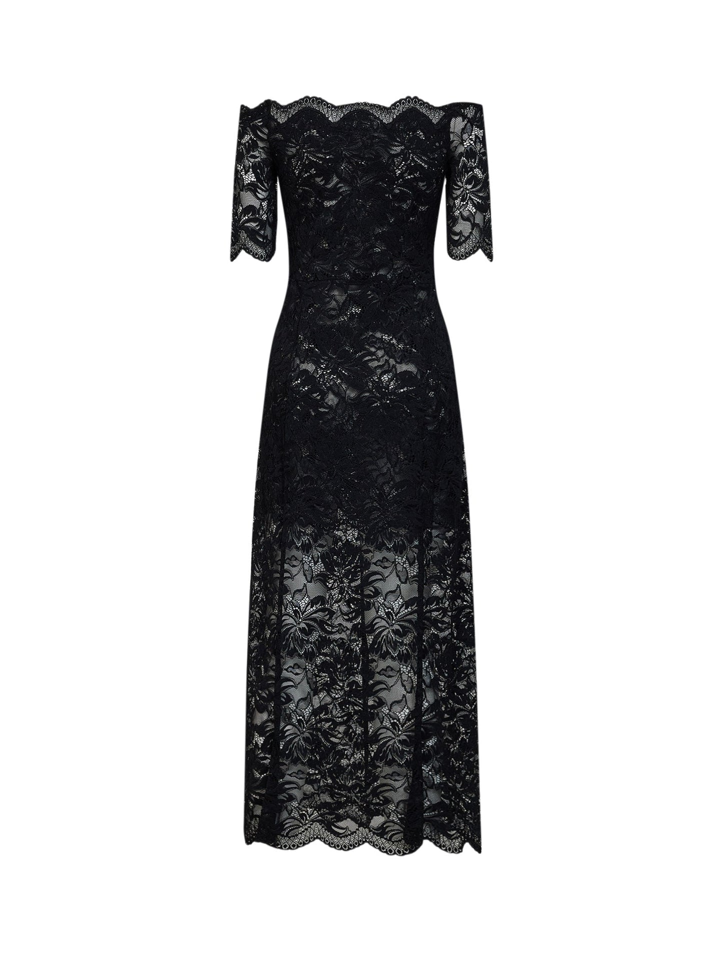 Rabanne Women Black Layered Stretch Lace Off-The-Shoulder Maxi Dress PACO RABANNE